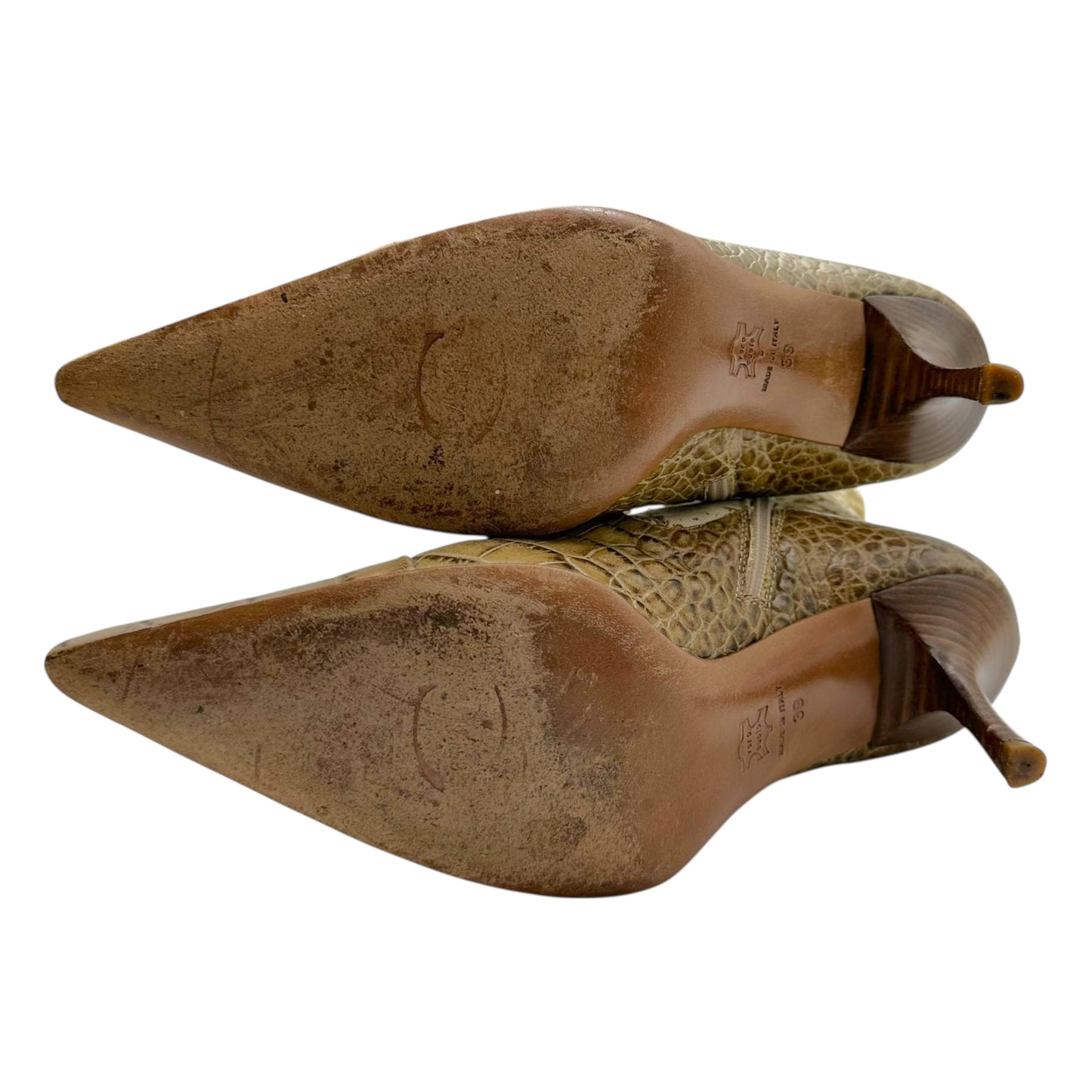 Roberto Cavalli Croc Embossed and Canvas Print Heeled Boots