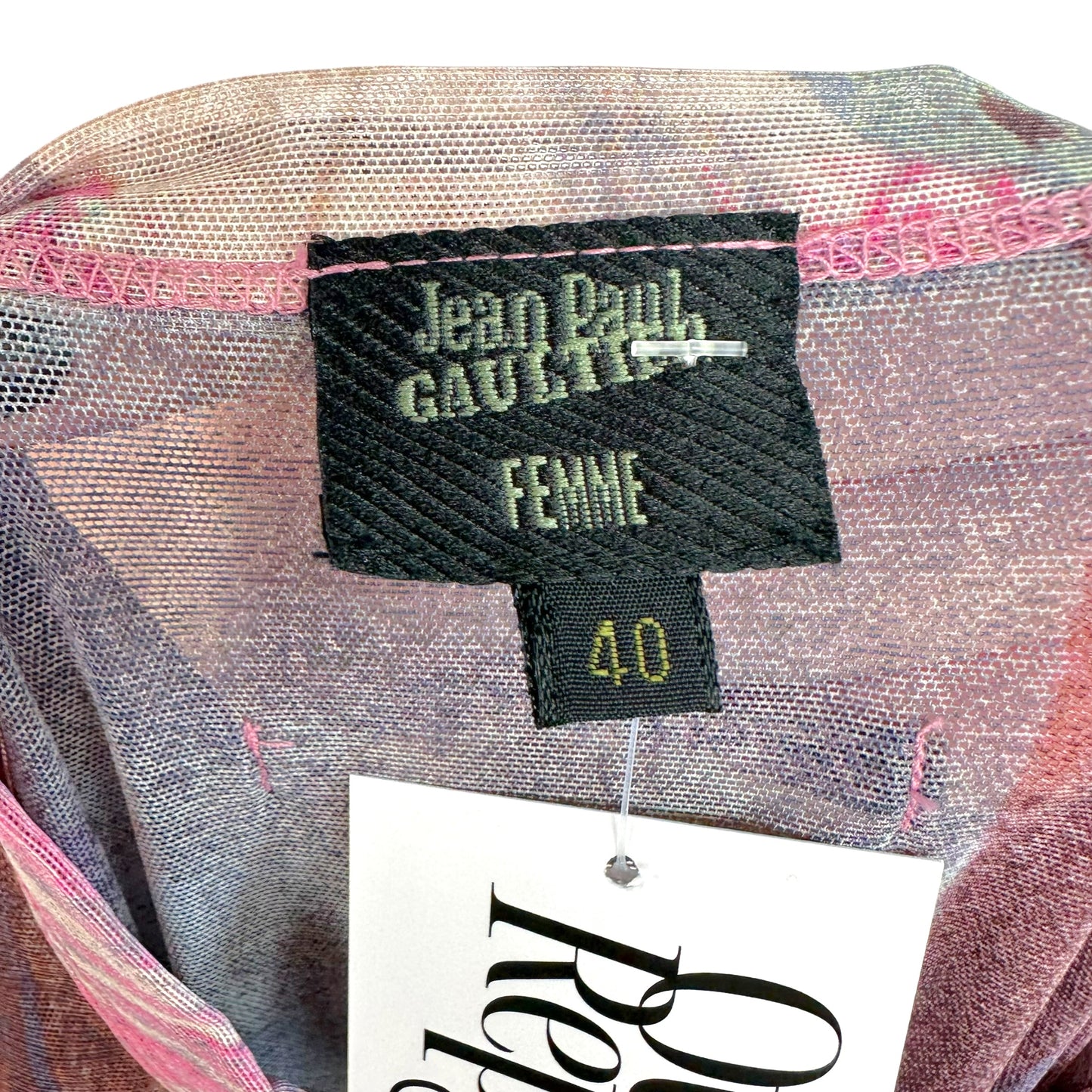 Jean Paul Gaultier Purple Multicolor People Print Fringe Trim Mesh Mini Dress