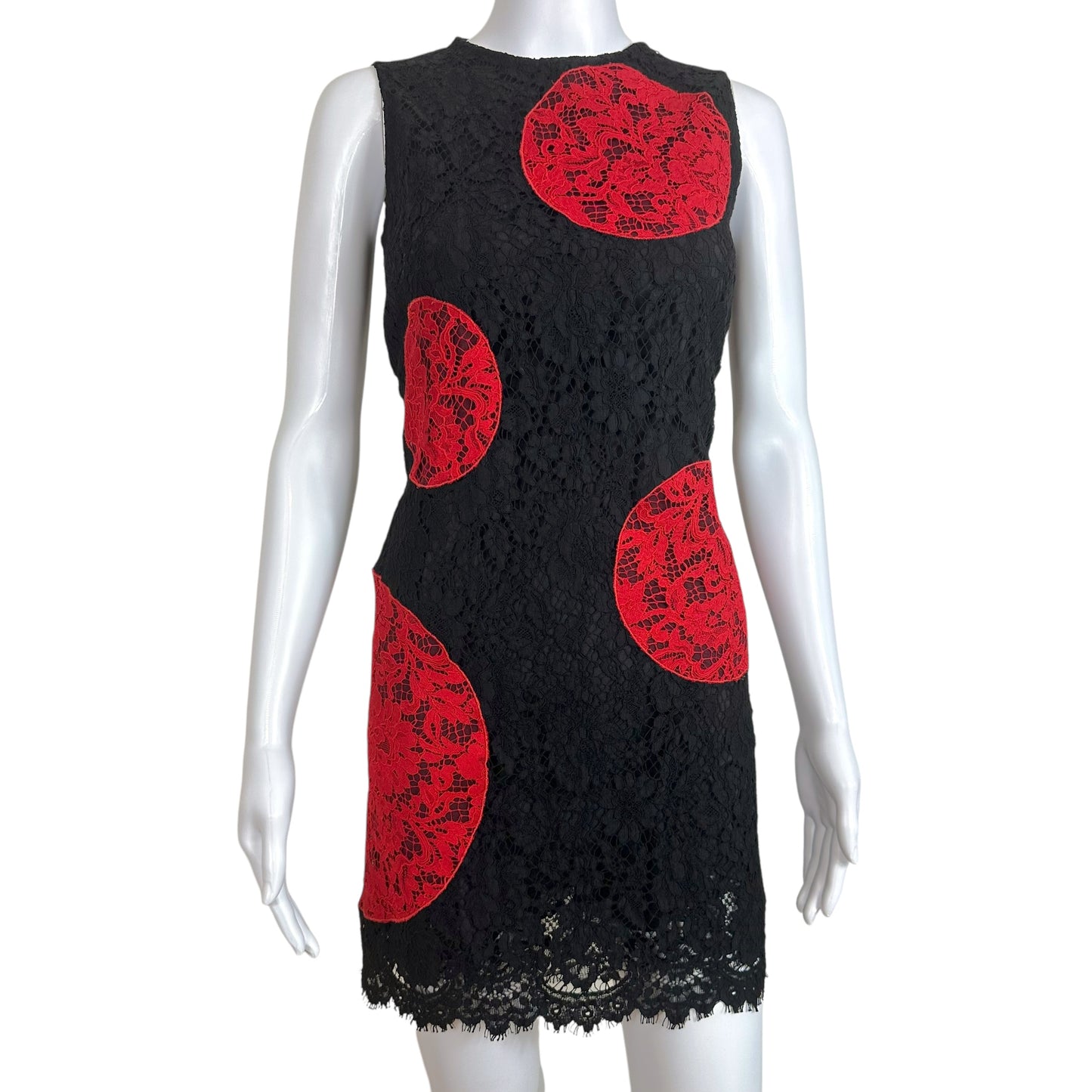 Dolce & Gabbana Red & Black Polka Dot Lace Mini Dress