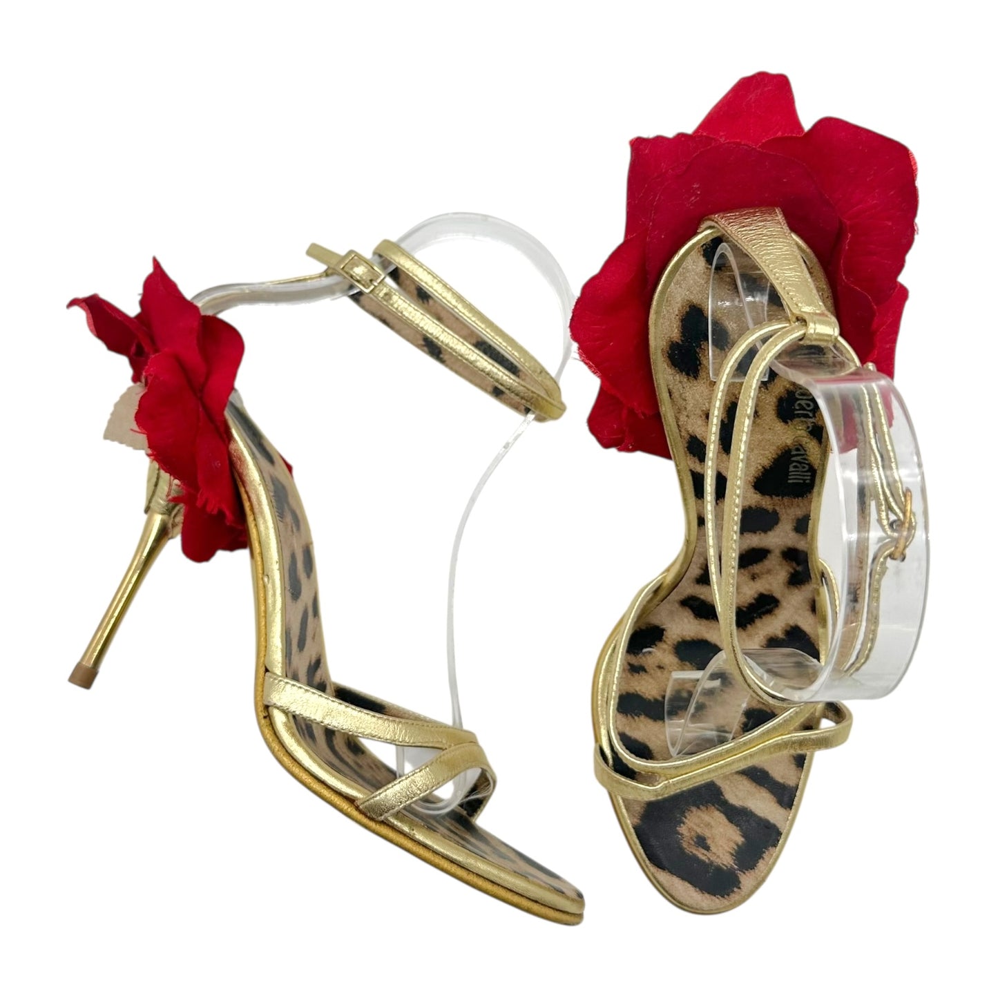 Roberto Cavalli Rose Heel Gold Strappy Sandals