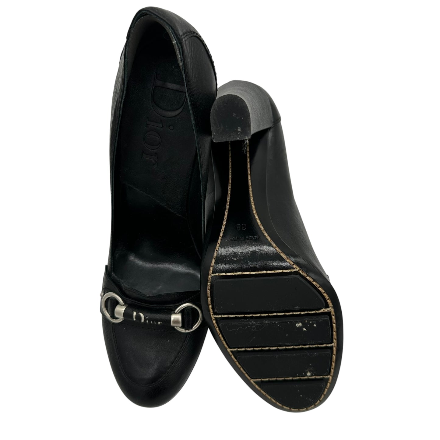 Christian Dior Black Leather Heeled Loafers