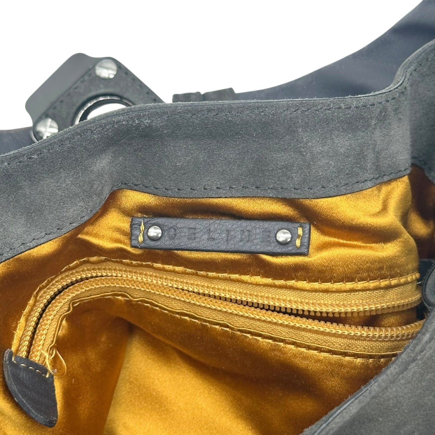 Celine Dark Gray Suede Fringe Trim Hobo Bag