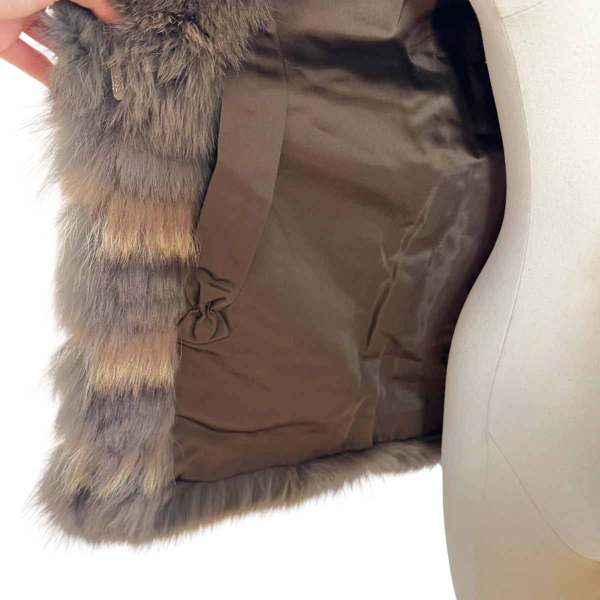 Vintage Dyed Fox Fur Coat Gray Brown Striped 1990s