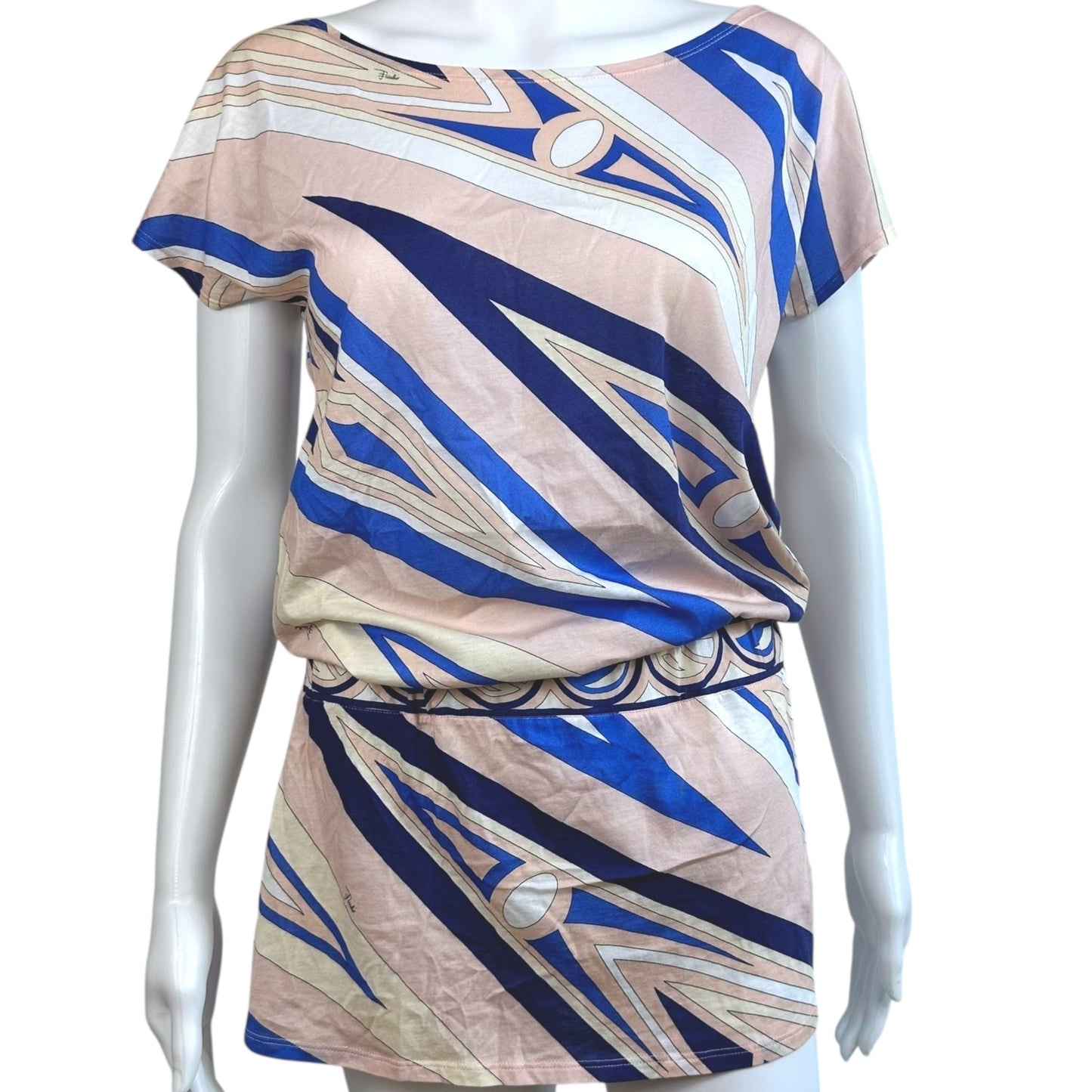 Emilio Pucci Pale Pink & Blue Printed T-Shirt Mini Dress