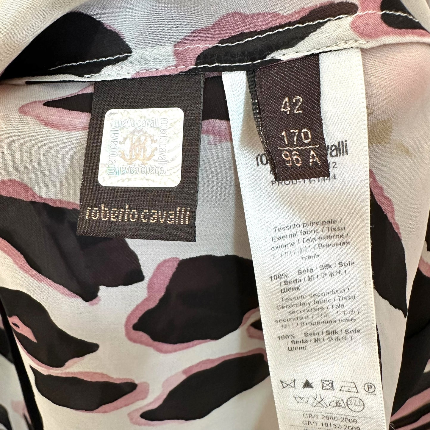 Roberto Cavalli 2008 Pink Leopard Print Silk Khaftan Blouse