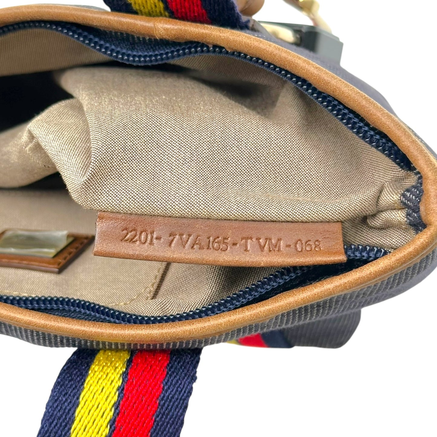 Fendi Denim Striped Mini Tote Bag with Embroidered Logo