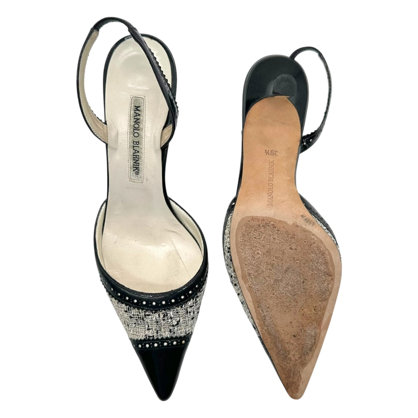 Manolo Blahnik Tweed & Patent Leather Kitten Heels