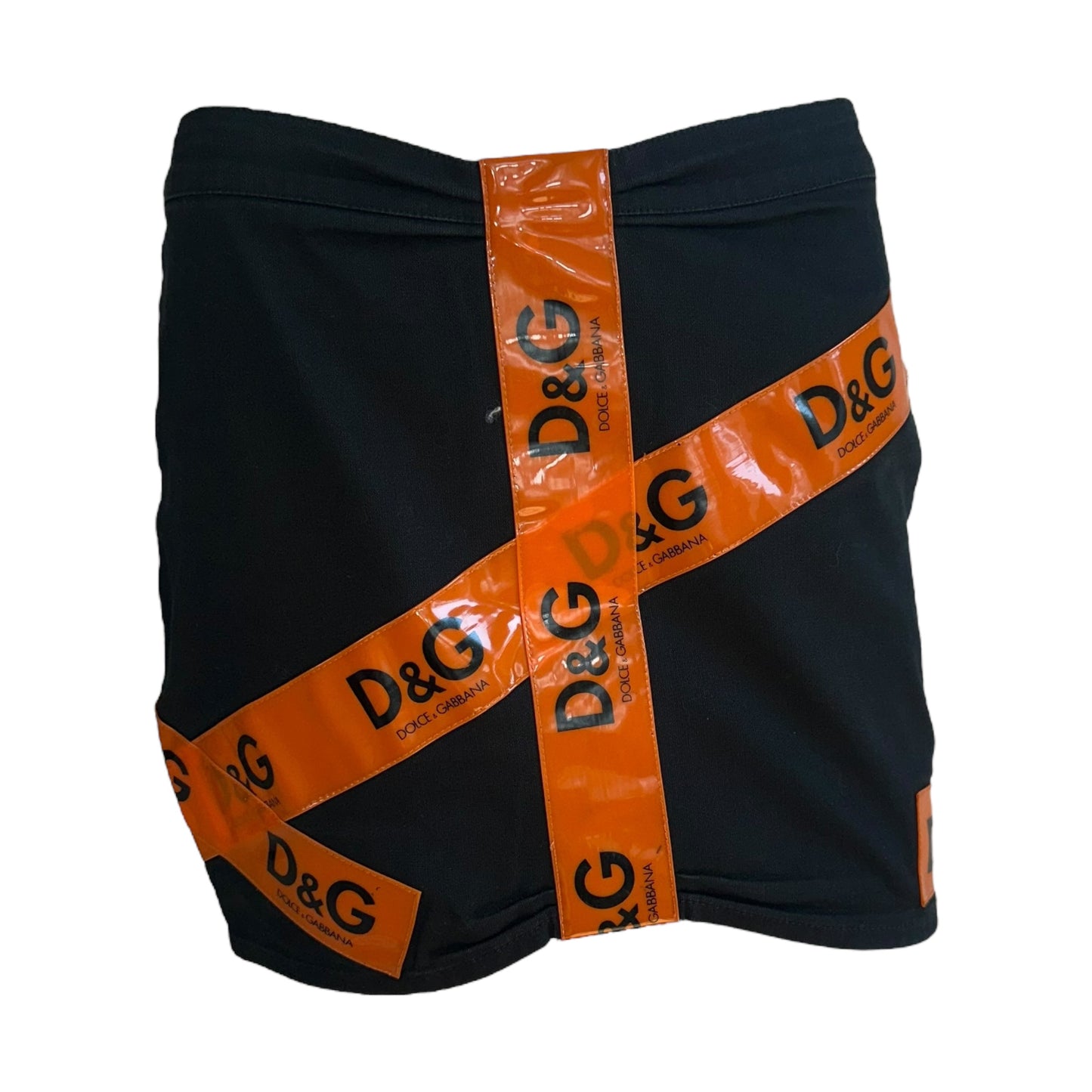 D&G Dolce & Gabbana S/S 2004 Orange Cuation Tape Mini Skirt