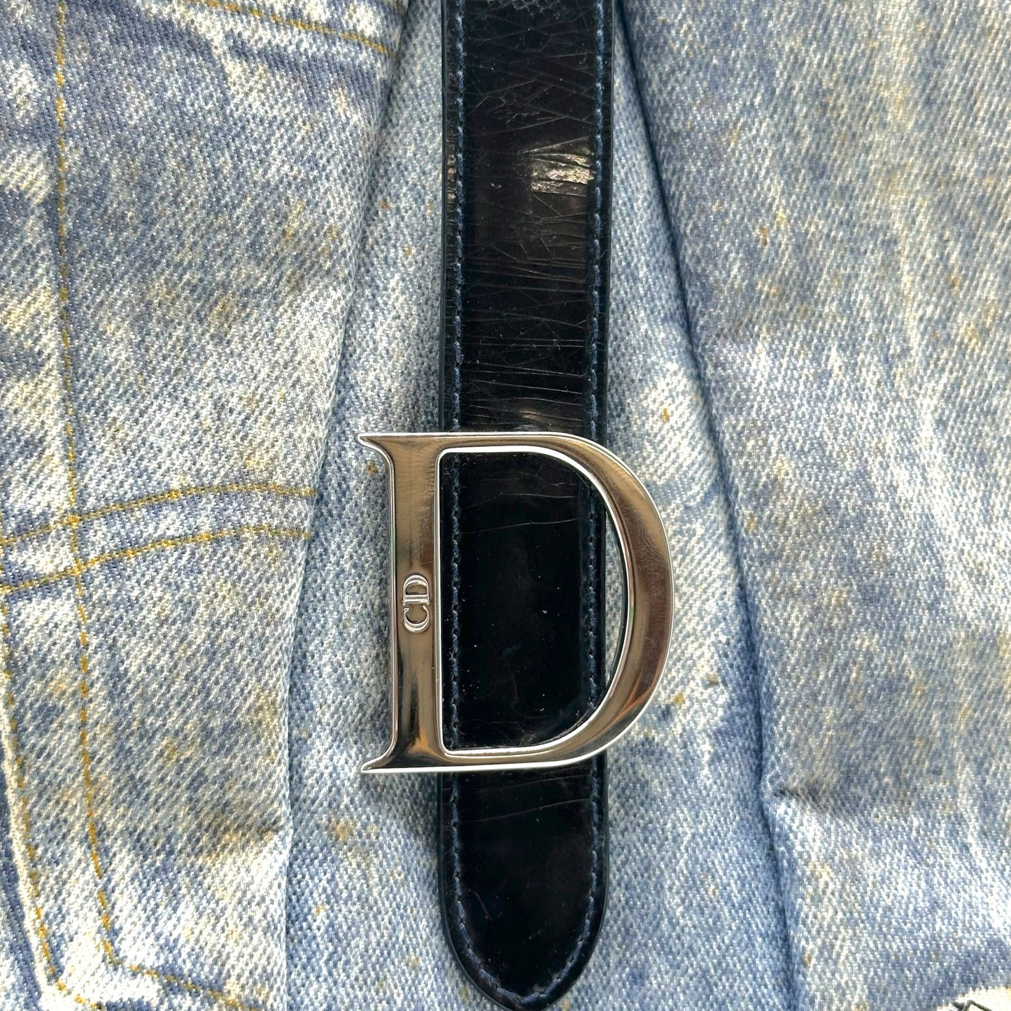 Christian Dior Denim Print Large Double Saddle Bowler Bag