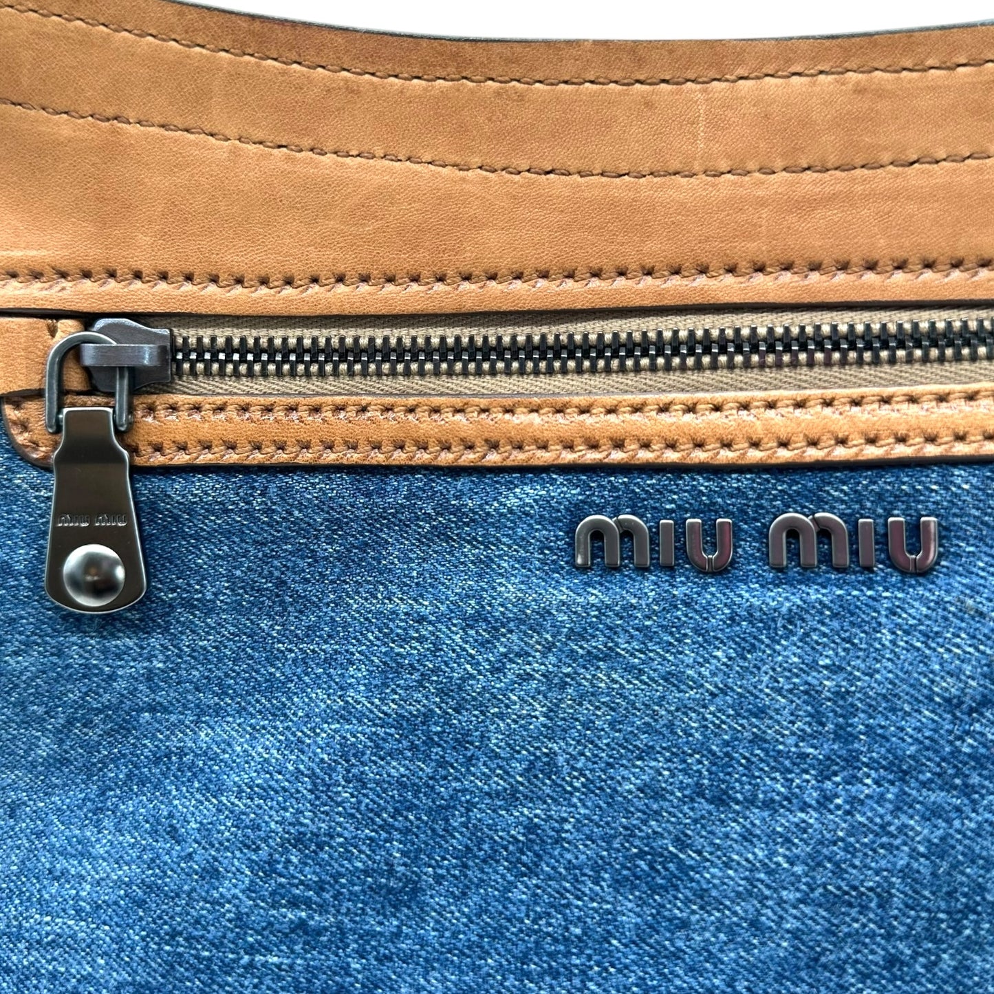 Miu Miu Denim & Leopard Print Ponyhair 2-Way Bag