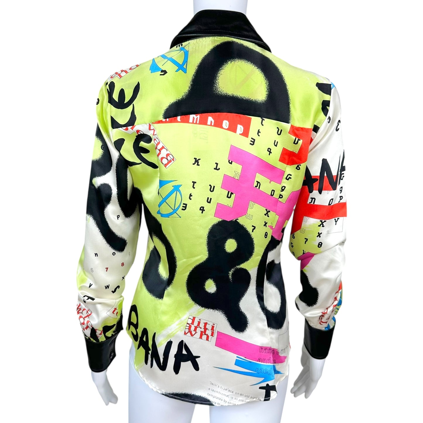 D&G Dolce & Gabbana Silk & Leather Printed Blouse Top