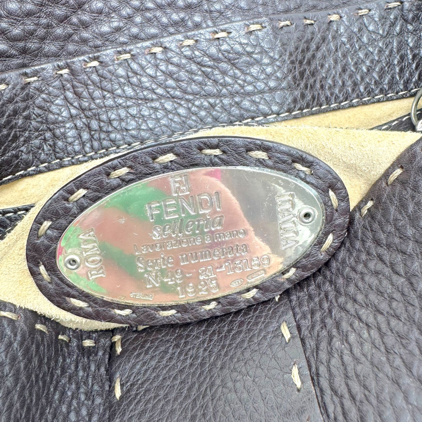 Fendi Black Leather Shoulder Bag with Silver Logo Plaque