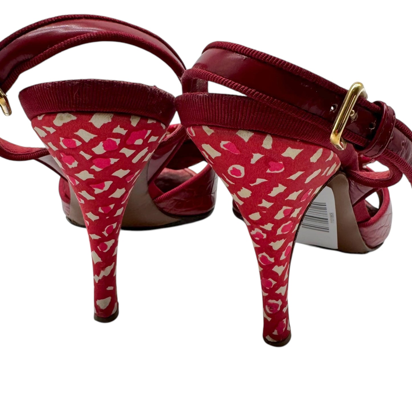 Louis Vuitton Red & White Gingham Silk & Crock Slingback Sandal Heels