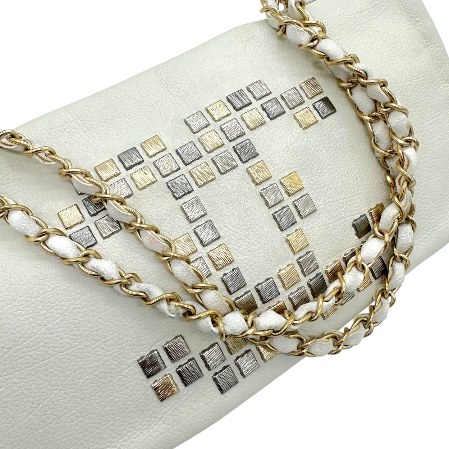 Chanel White Studded Logo Shoulder Bag