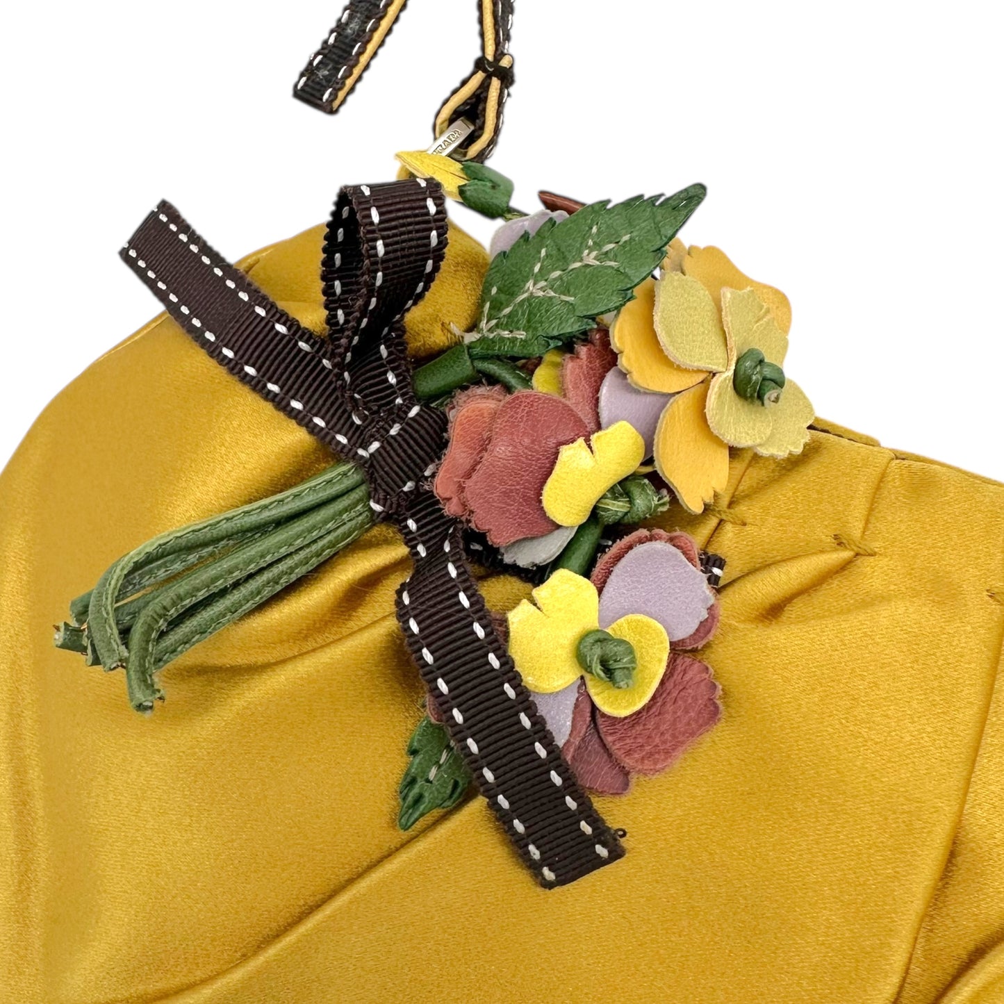 Prada Yellow Silk Floral Applique Shoulder Bag