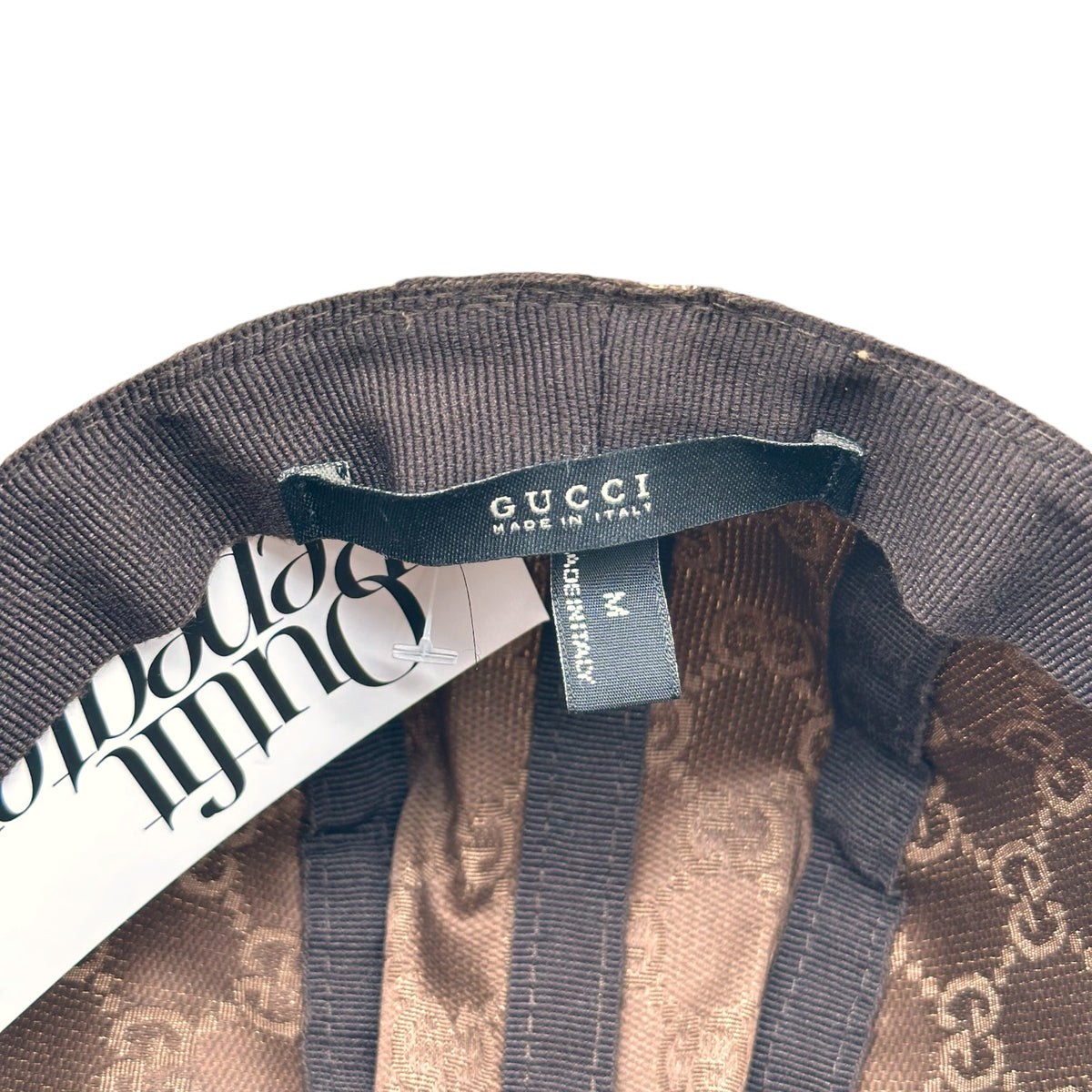 Gucci Tan Canvas Monogram Leather Trim Bucket Hat