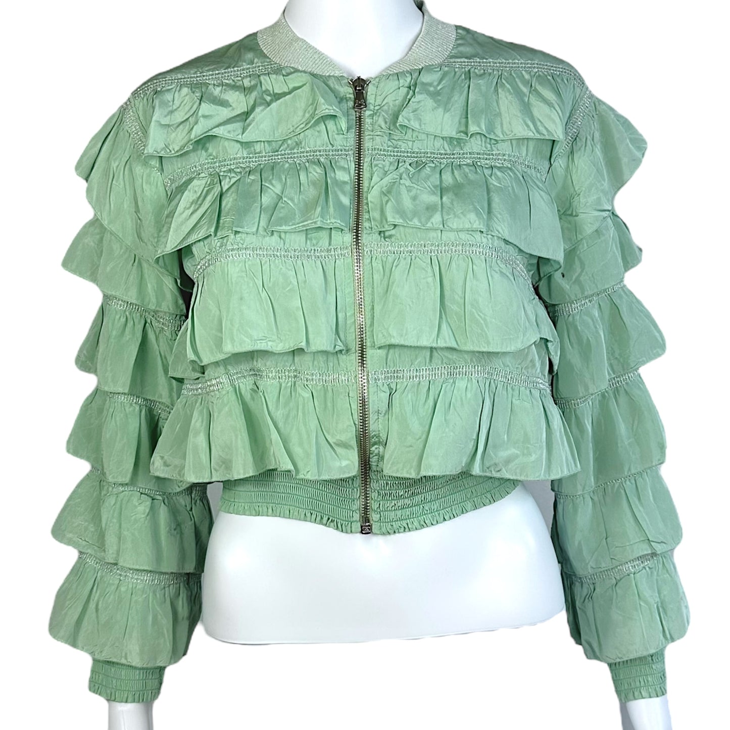 D&G Dolce & Gabbana Teal Ruffled Bomber Jacket
