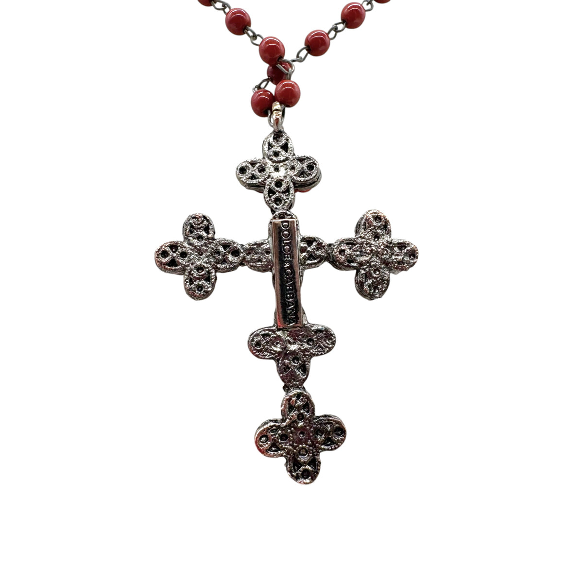 Dolce & Gabbana Red Beaded Rosary Cross Necklace