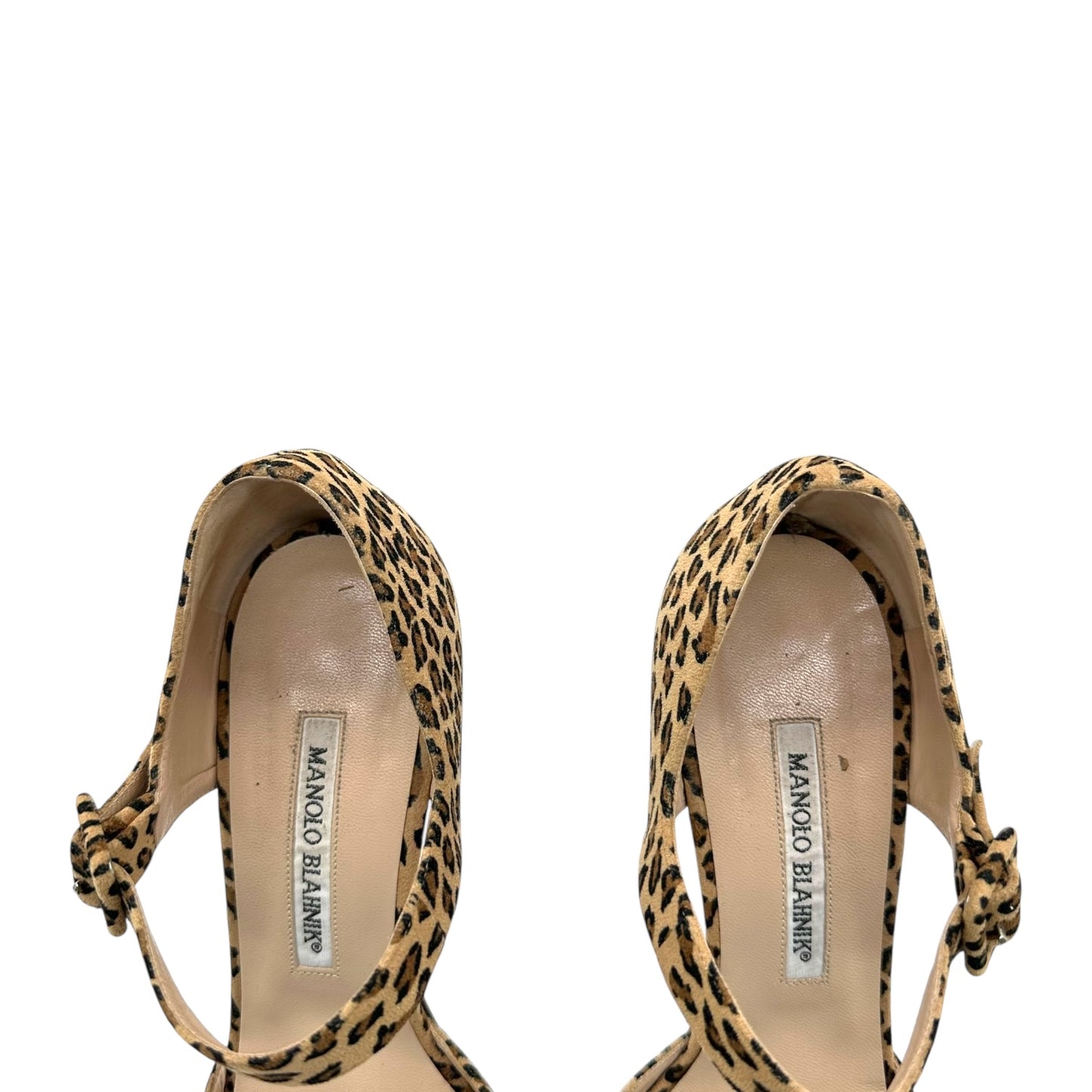 Manolo Blahnik Leopard Print Suede Heeled Sandal
