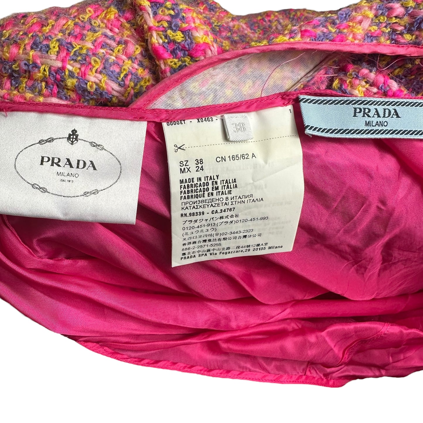 Prada AW18 Pink Tweed Pleated Midi Skirt