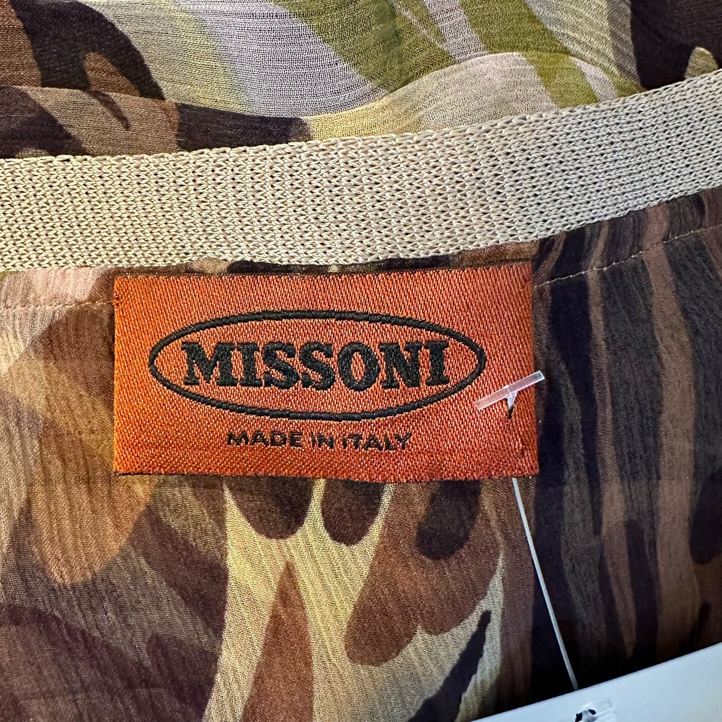 Missoni Silk Camo Print Ruched Puff Sleeve Blouse
