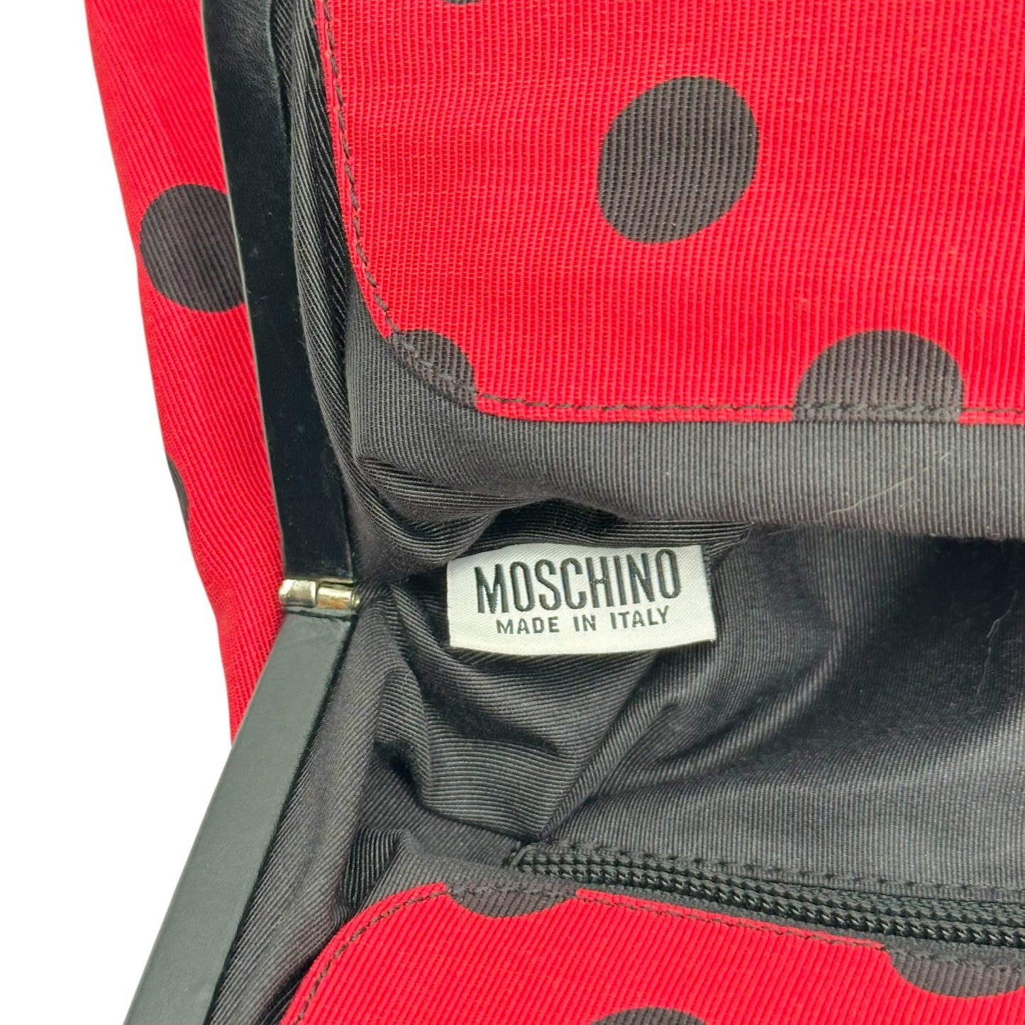 Moschino Red Black Polka Dot Kisslock Handbag