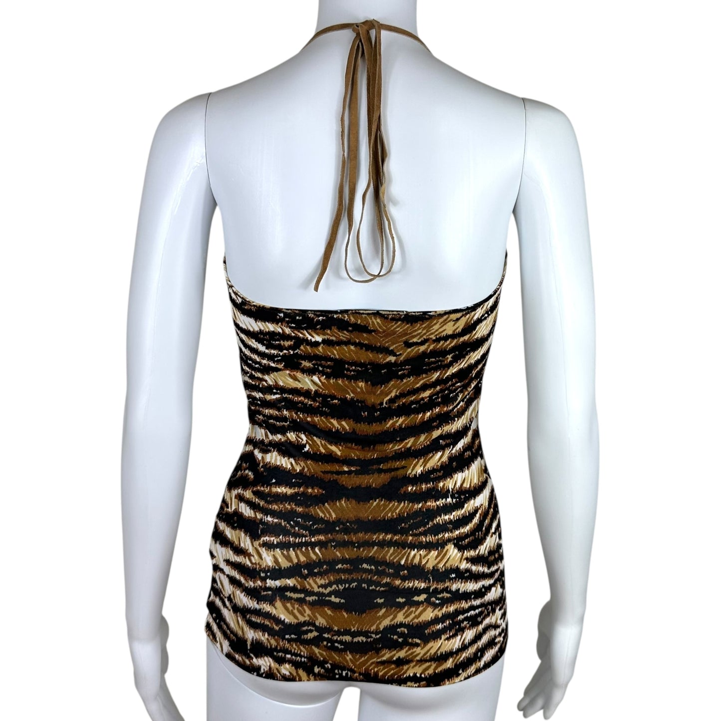 Dolce & Gabbana Tiger Print Knit Suede Strap Halter Tank