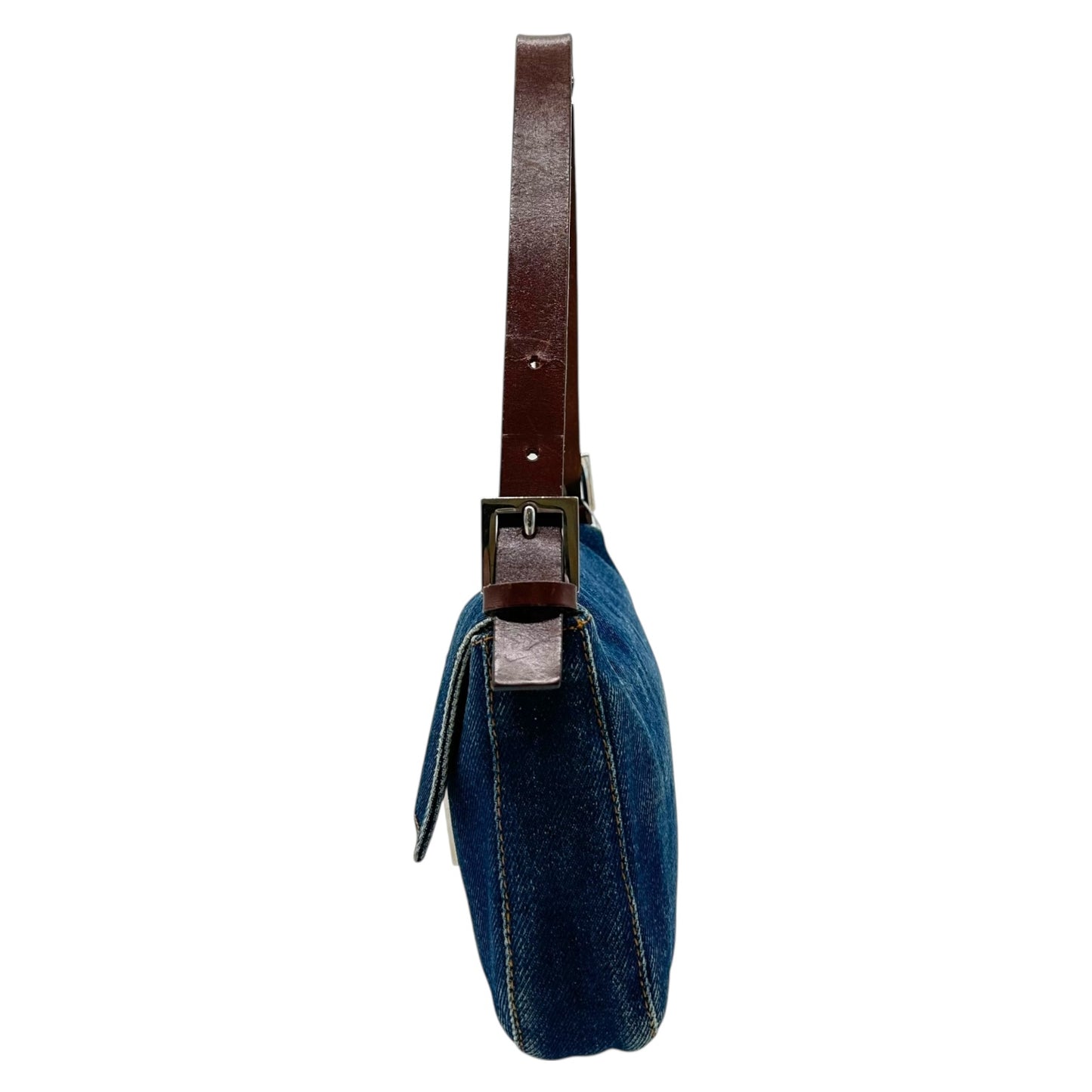 Fendi Denim & Brown Leather Baguette Bag
