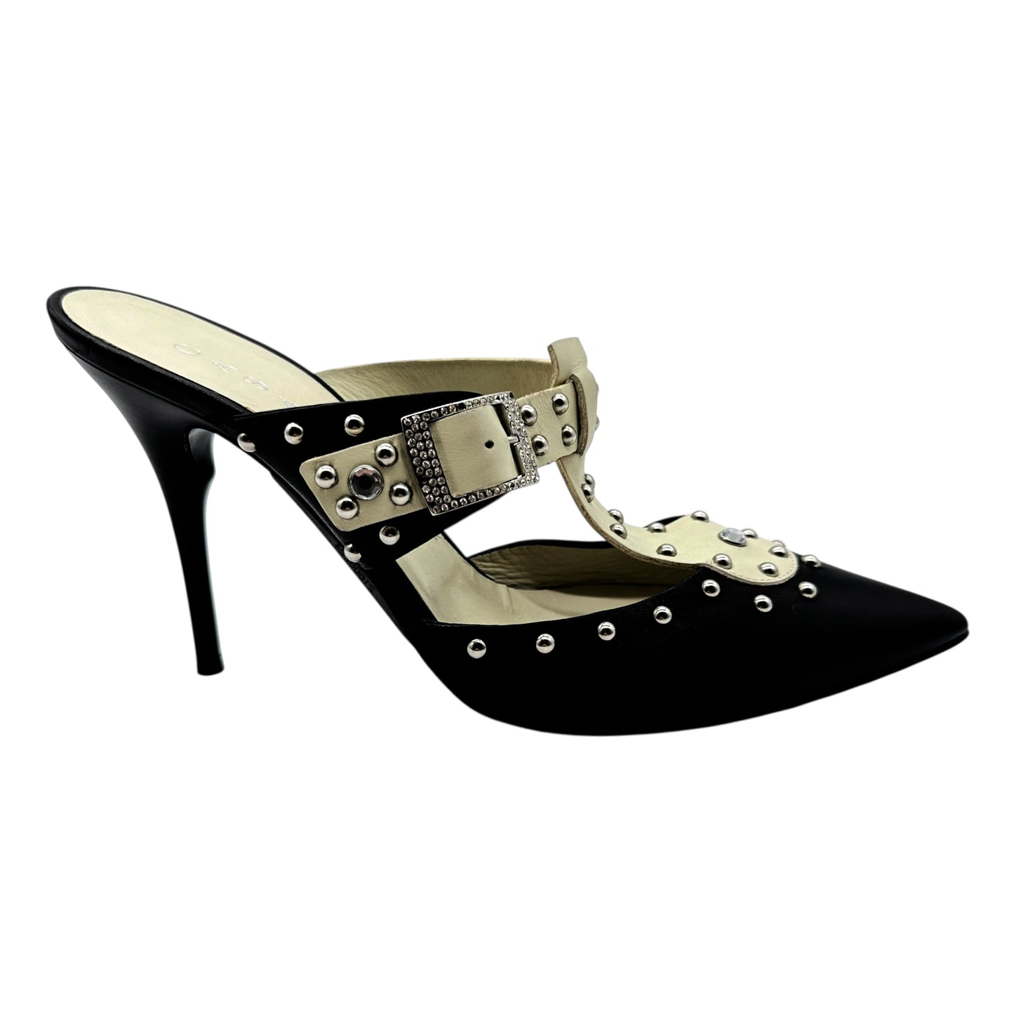 Casadei Studded Black & White Mule Heels