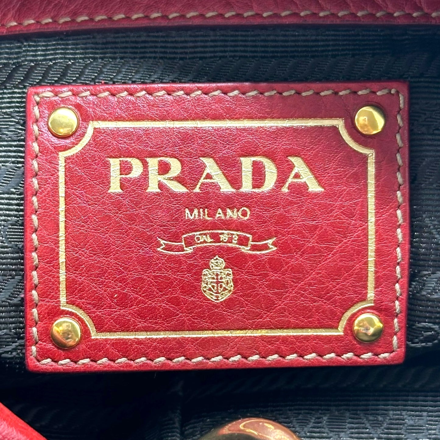Prada Red Leather Crescent Hobo Bag