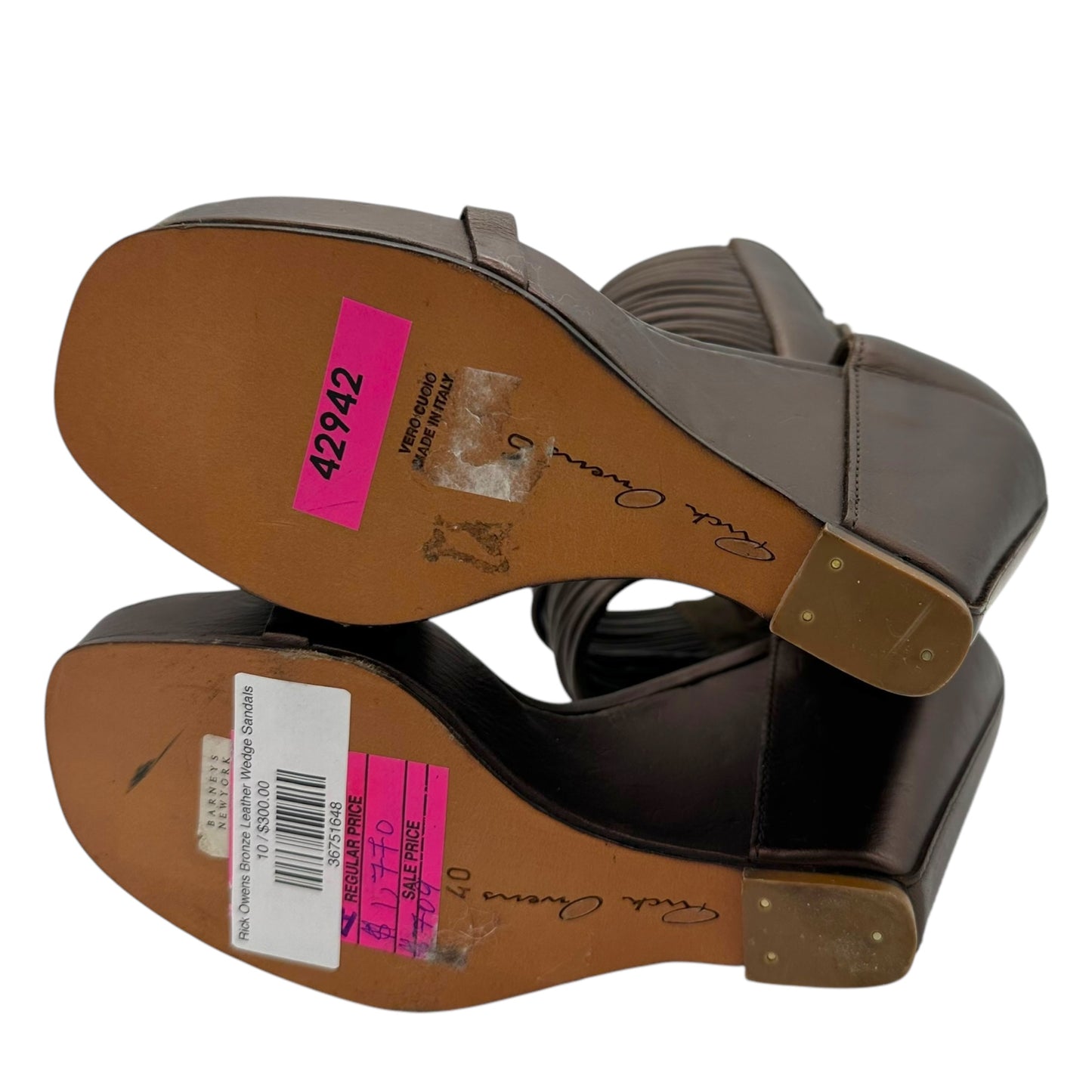 Rick Owens Bronze Leather Wedge Sandals NEW - Outfit Repeater