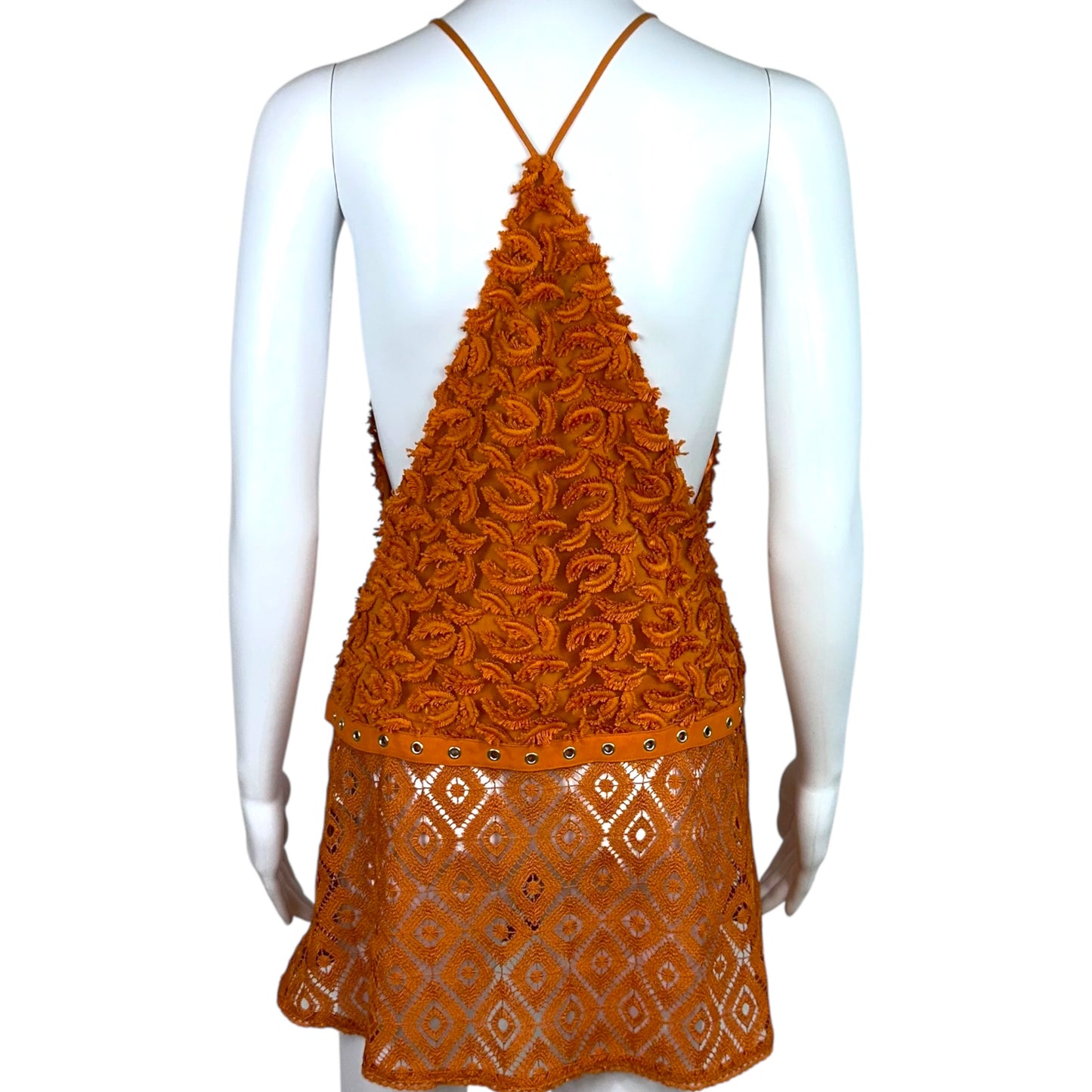 Just Cavalli Roberto Cavalli Orange Fringe & Lace Top NEW