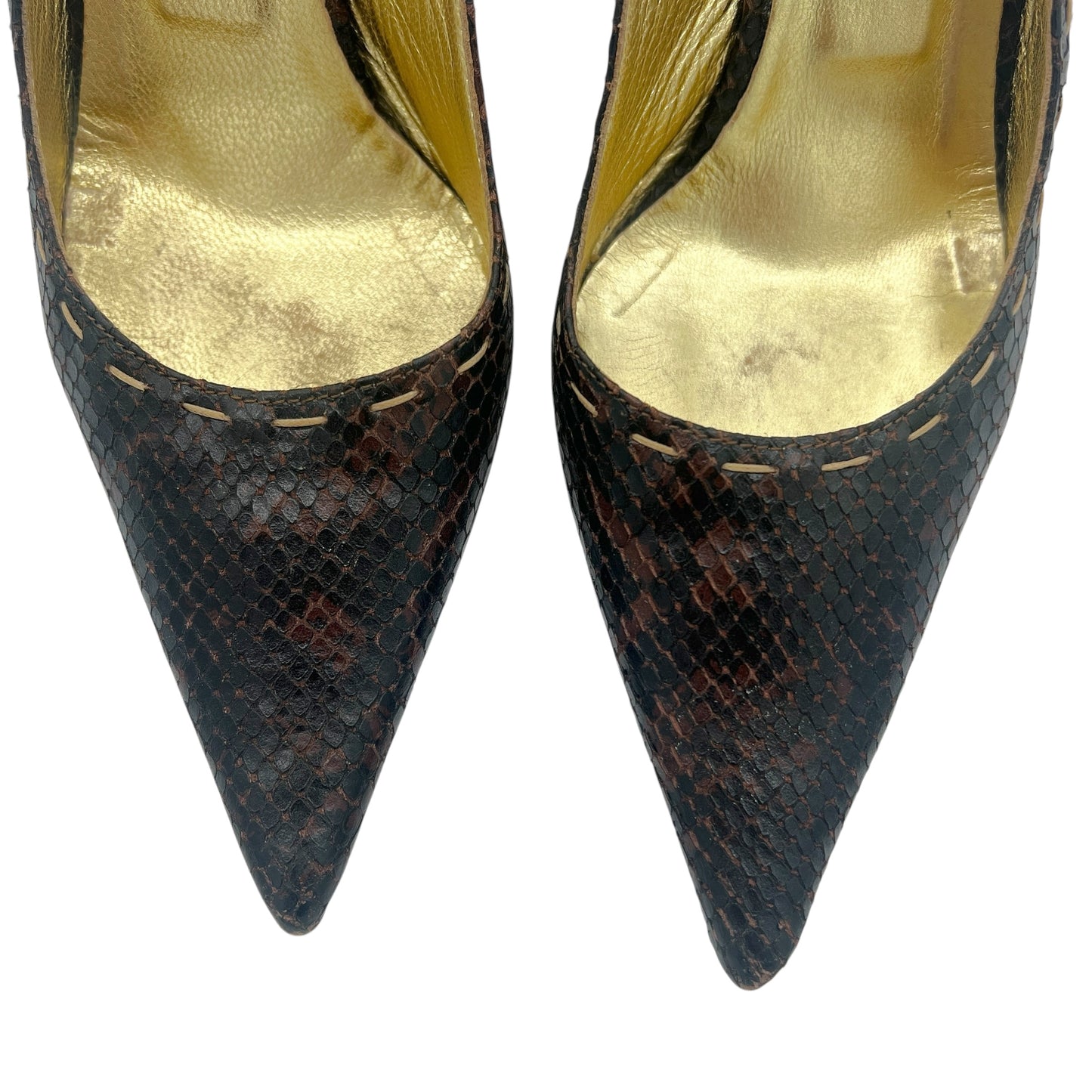 D&G Dolce & Gabbana Brown Snakeskin Slingback Heels
