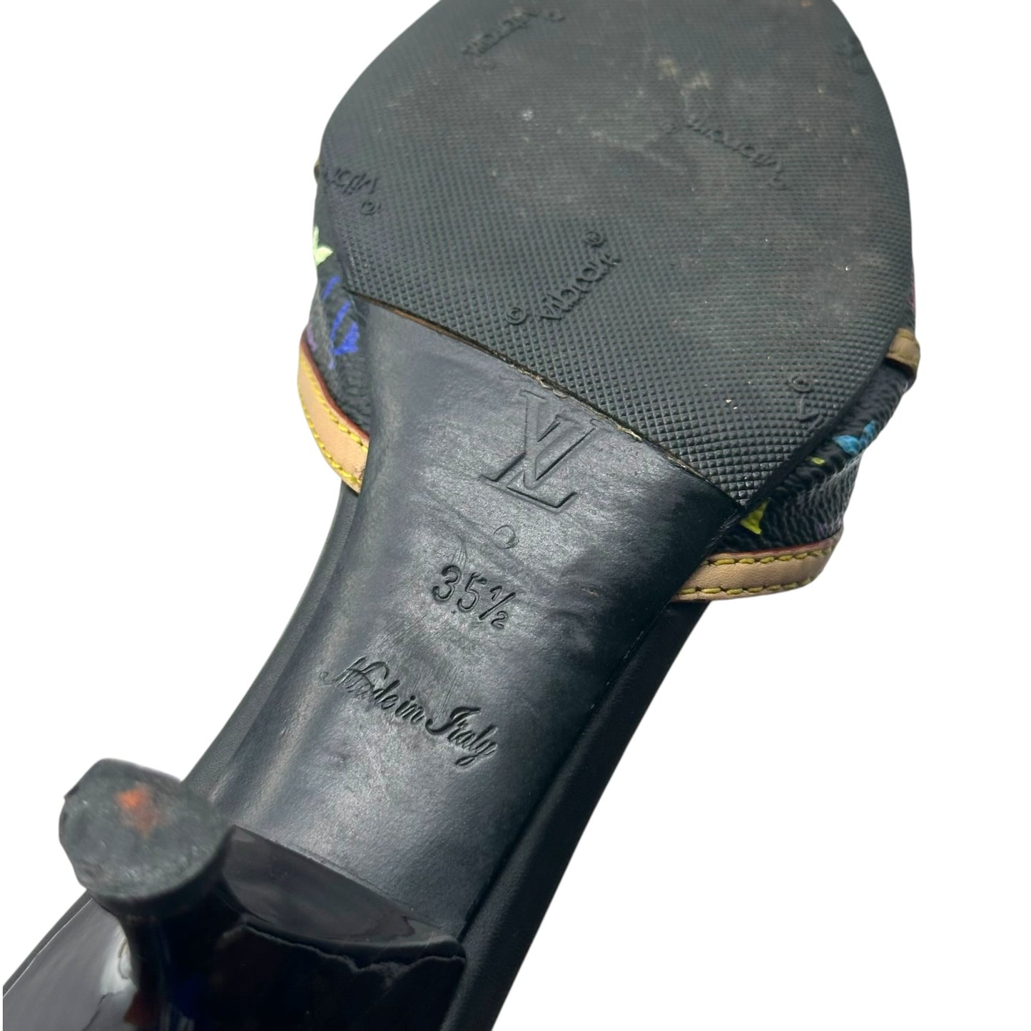 Louis Vuitton Black Murakami Multicolor Kitten Heel Mules - Outfit Repeater