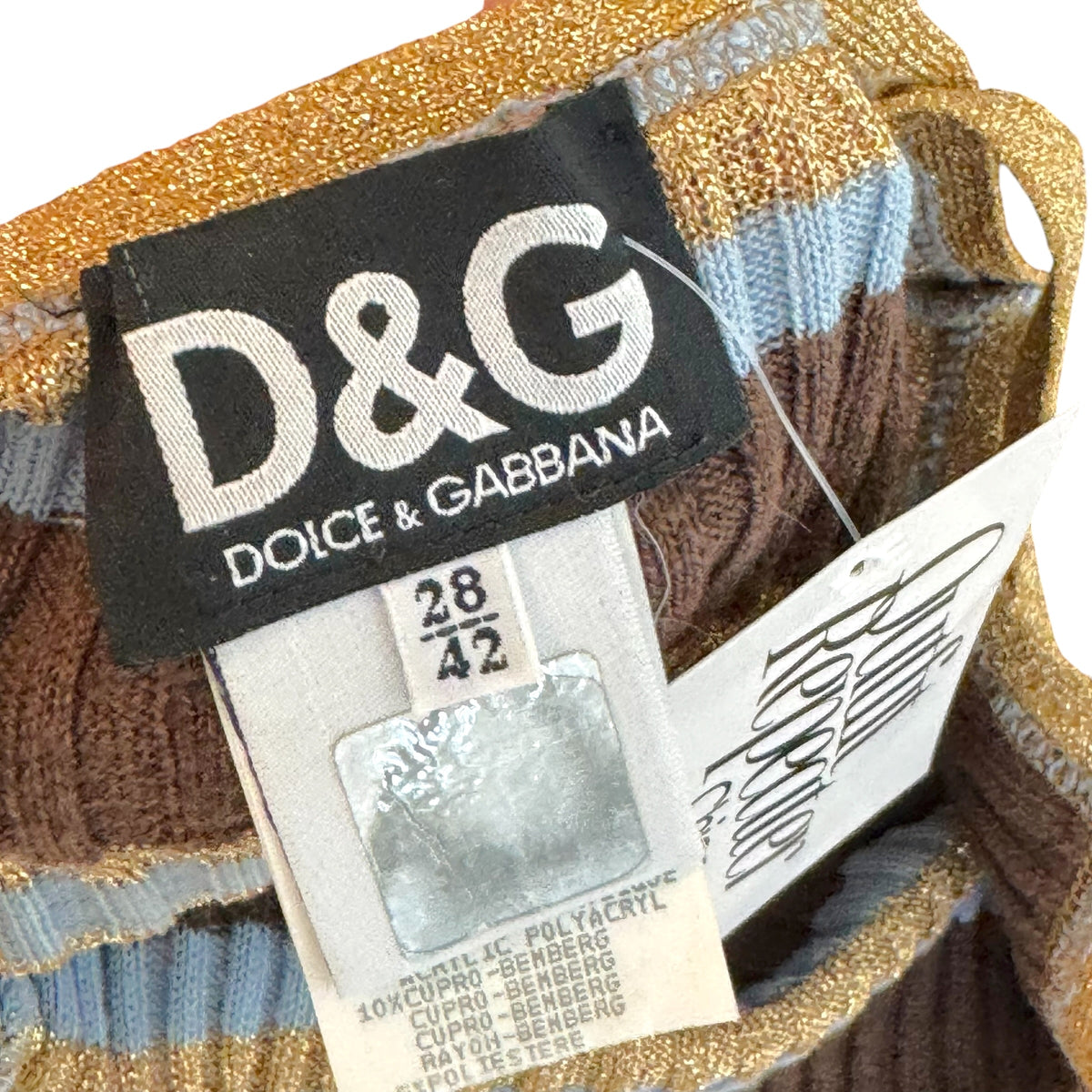 D&G Dolce & Gabbana Gold & Light Blue Striped Knit Crop Tank