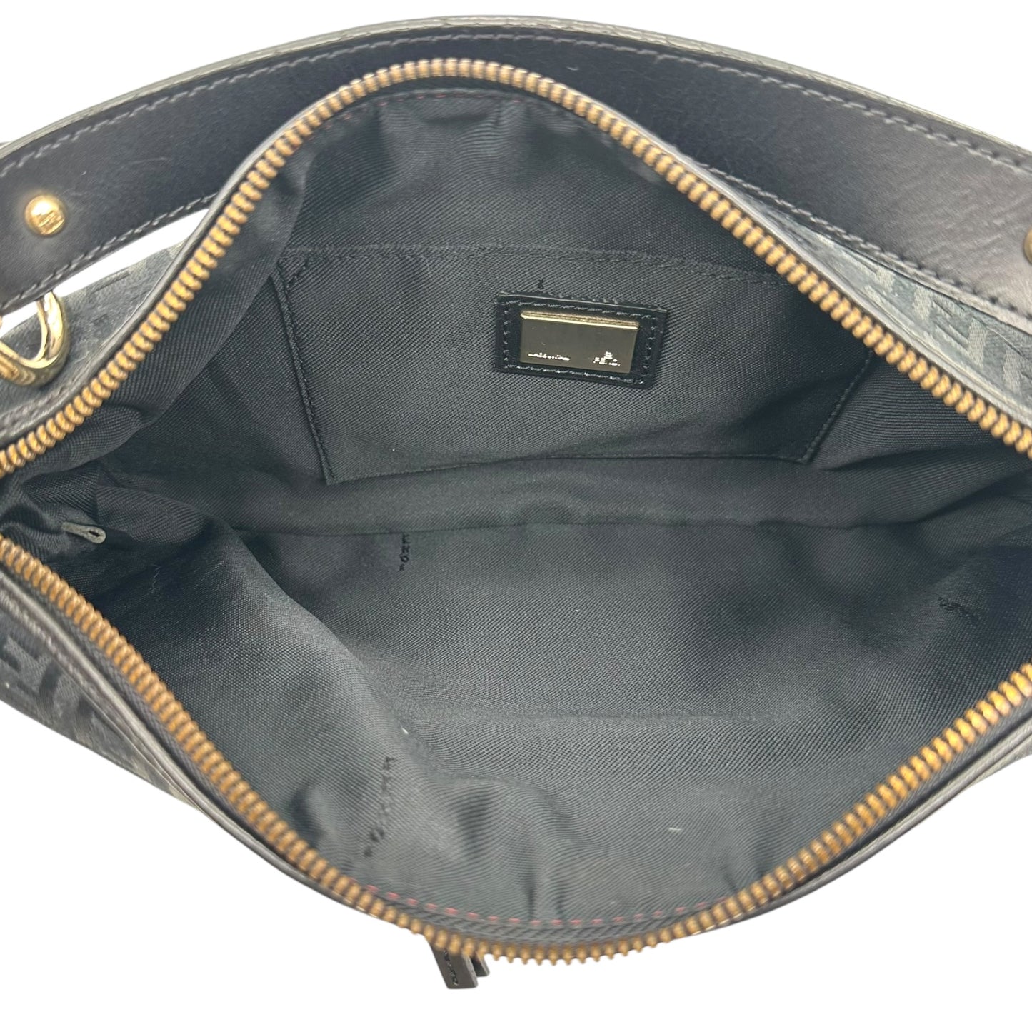 Fendi Black Zucchino Monogram Leather Trim Shoulder Bag