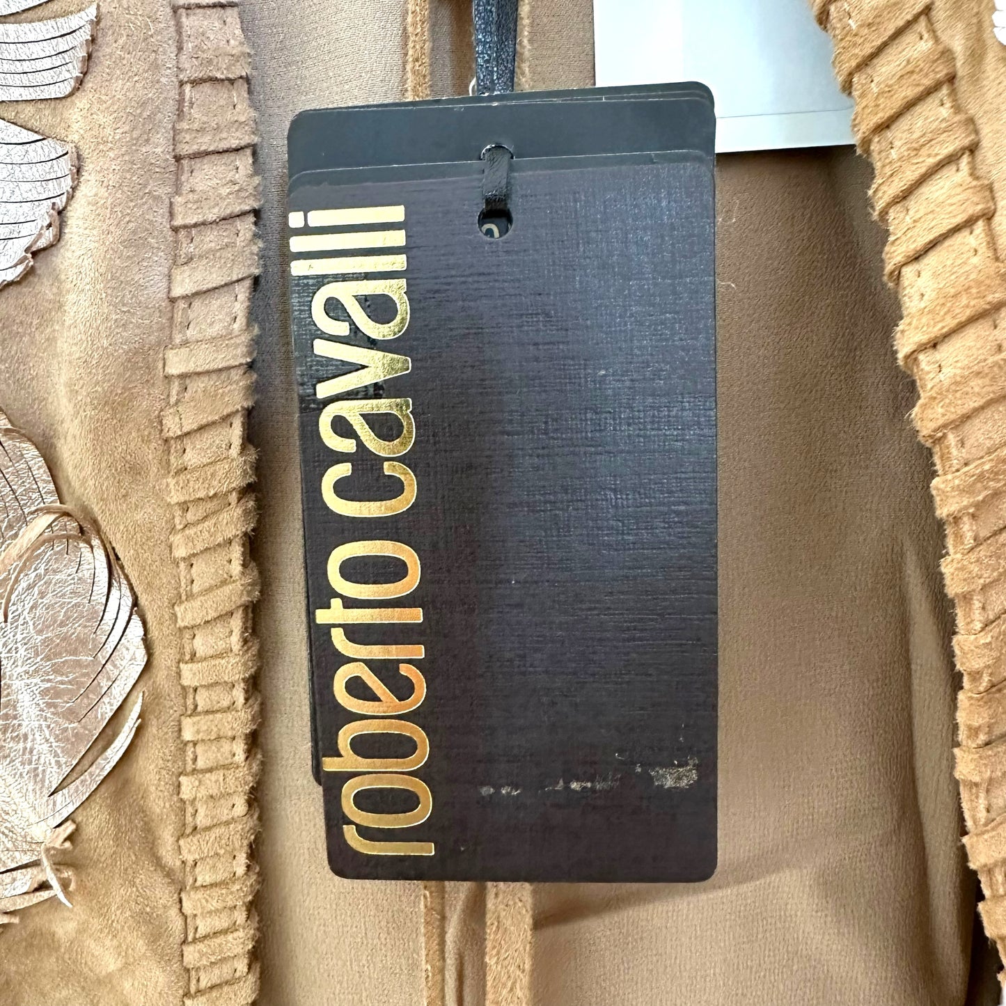 Roberto Cavalli Leather Feather Applique Suede Cropped Vest Top NEW