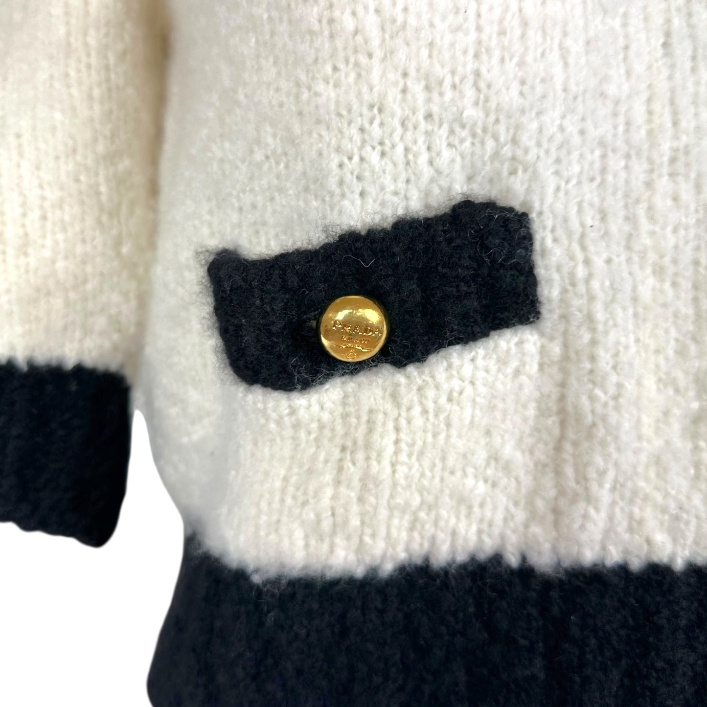 Prada 2023 Black & White Cropped Logo Knit Top NEW