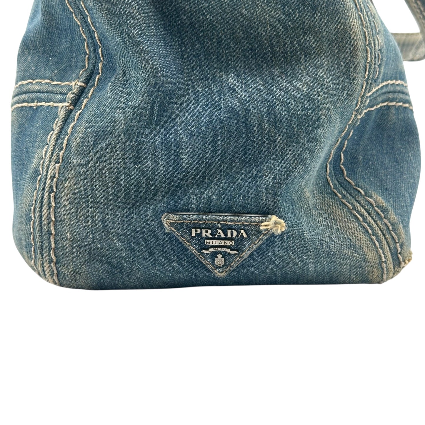 Prada Distressed Denim Turnlock Shoulder Bag