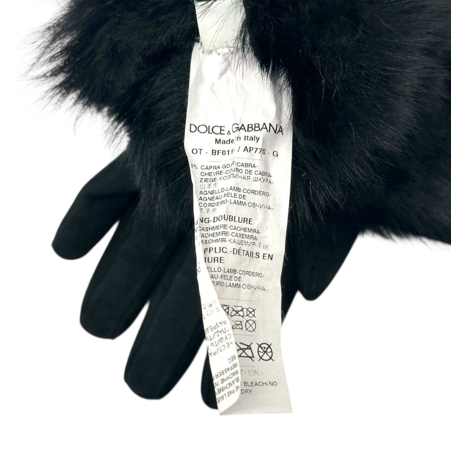Dolce & Gabbana Black Shearling Fold-Over Gloves NEW