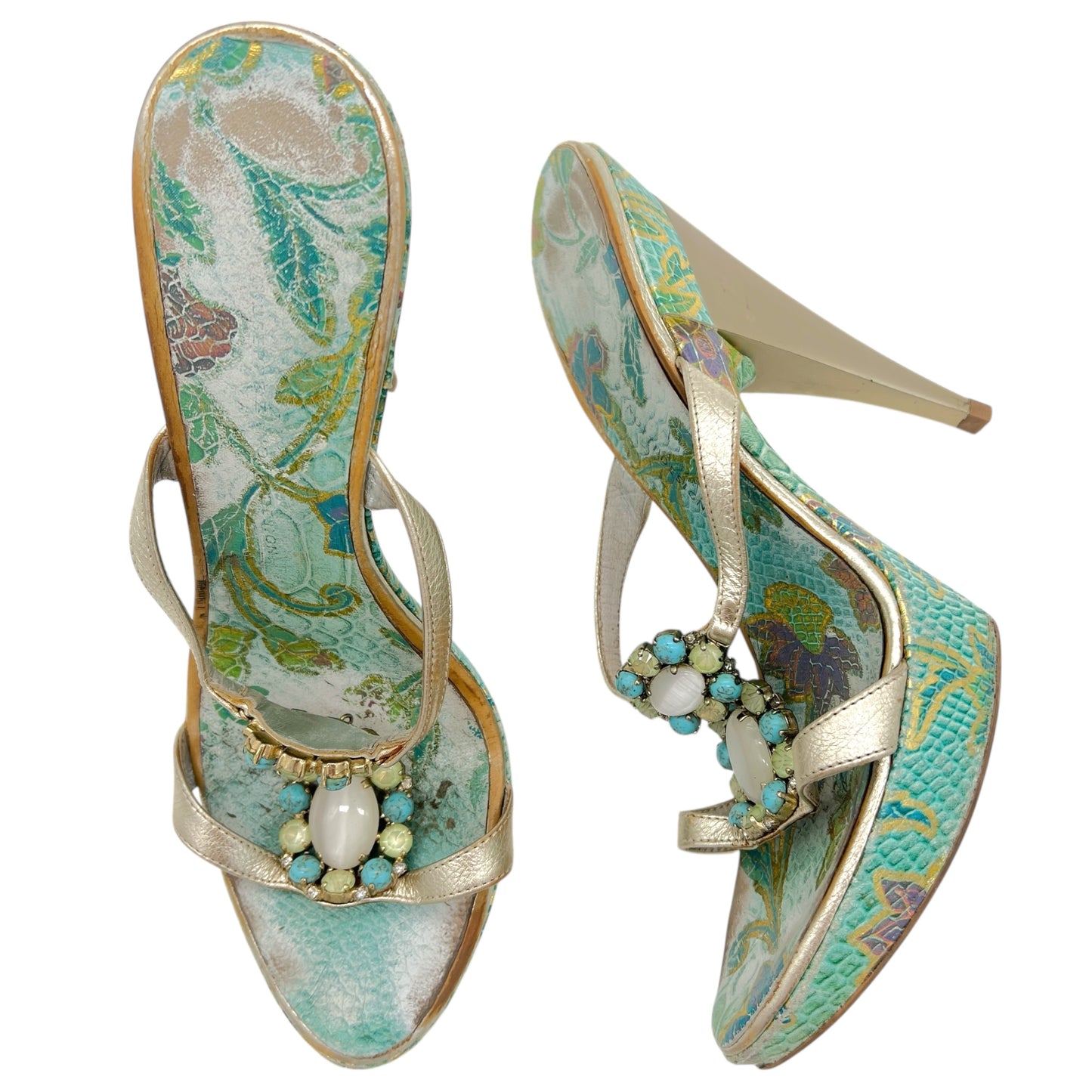 Giuseppe Zanotti Blue & Gold Crystal Platform Sandals