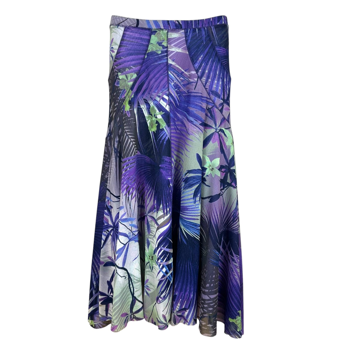Jean Paul Gaultier Soleil Purple & Green Palm Print Mesh Midi Skirt