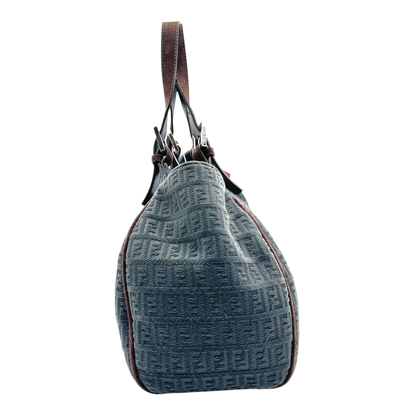 Fendi Brown Suede & Navy Chenille Zucca Shoulder Bag
