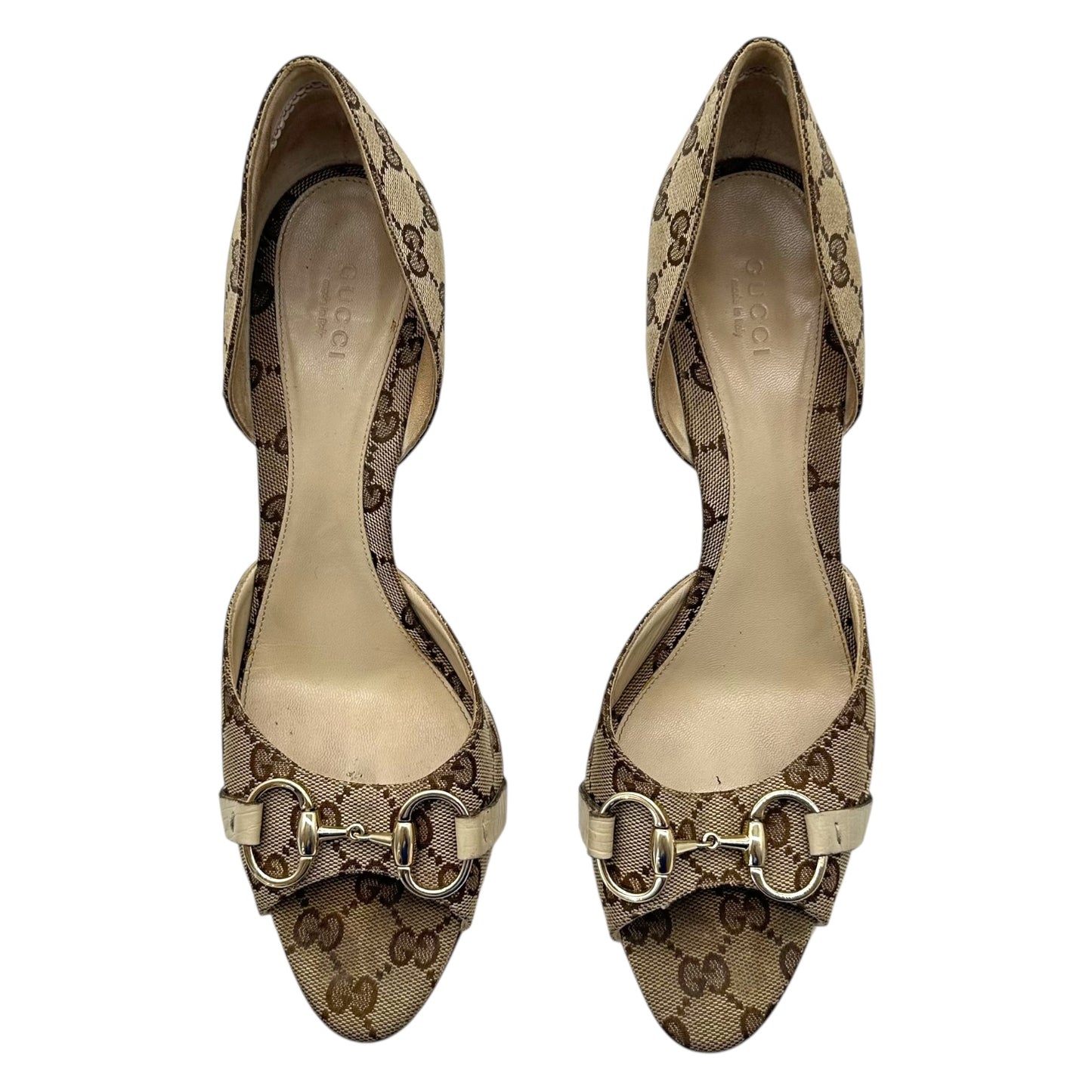 Gucci Tan Monogram Horsebit D'Orsay Heels