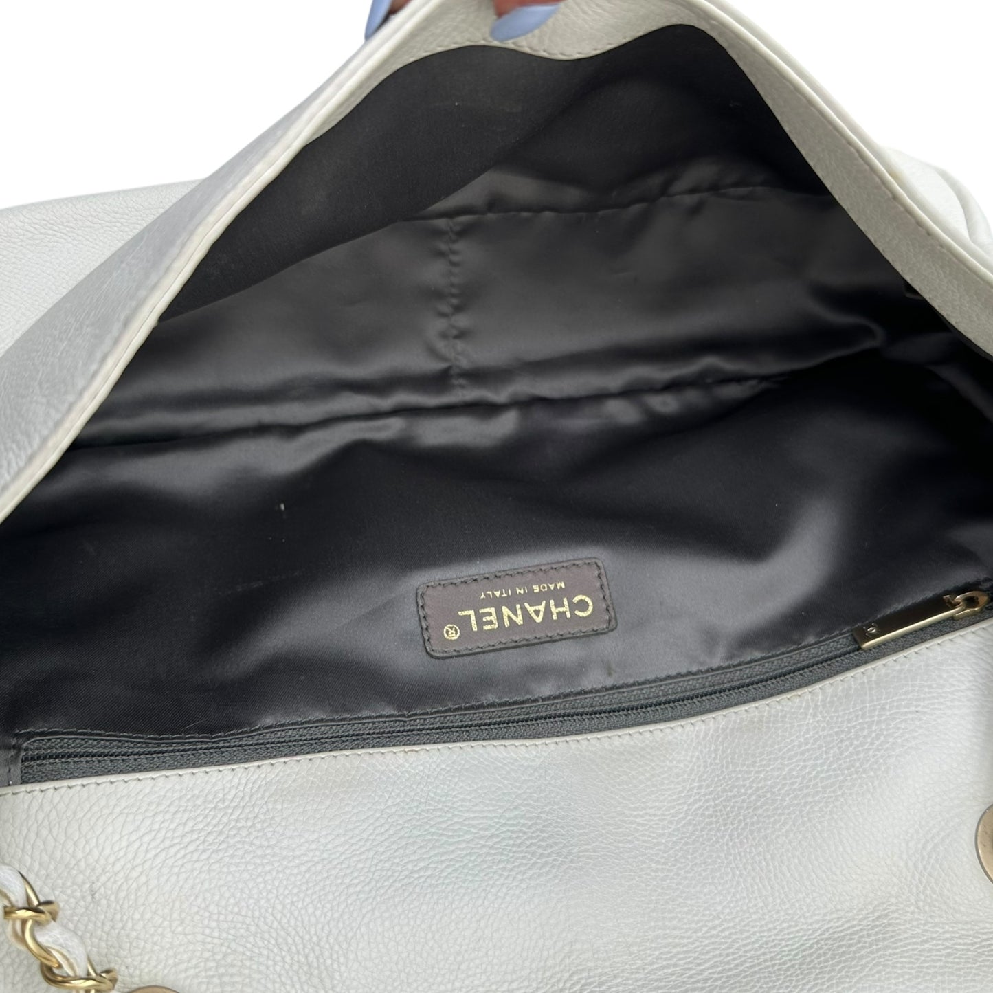 Chanel White Studded Logo Shoulder Bag