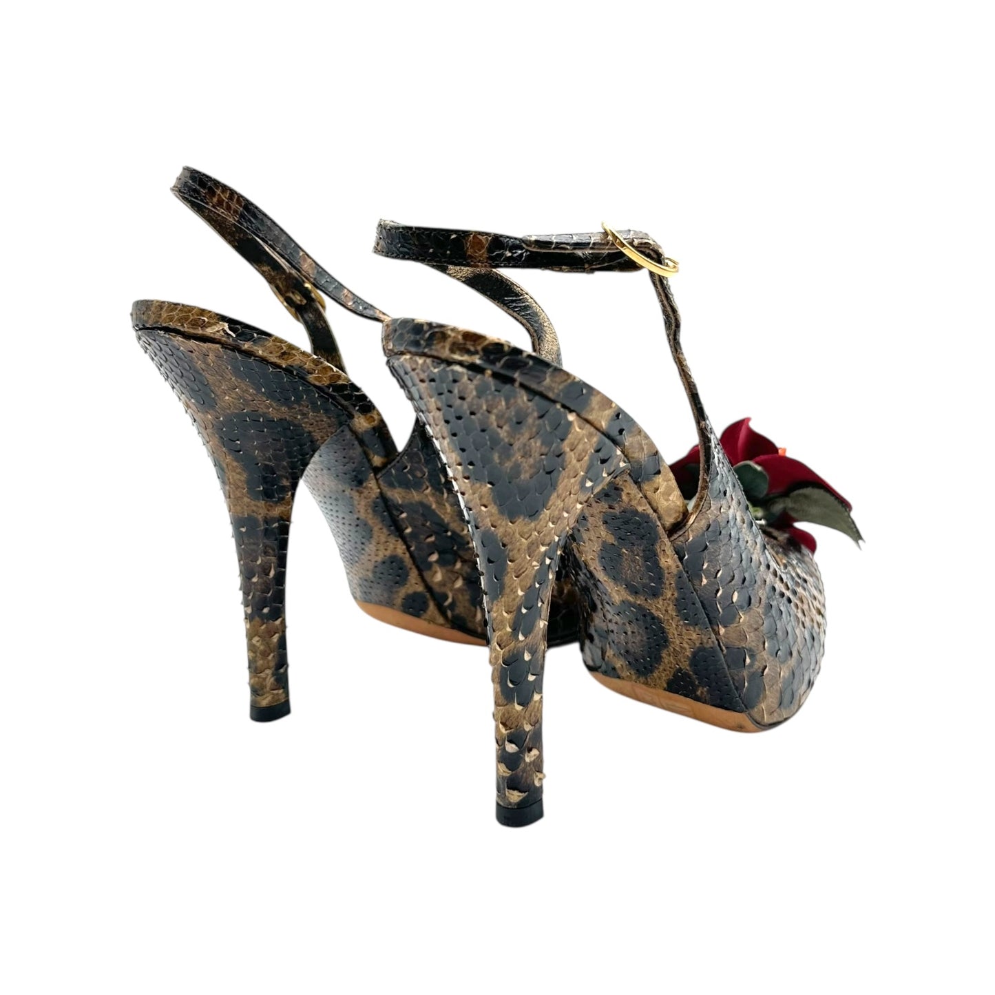 Dolce & Gabbana Pyton & Leather Flower Slingback Heels