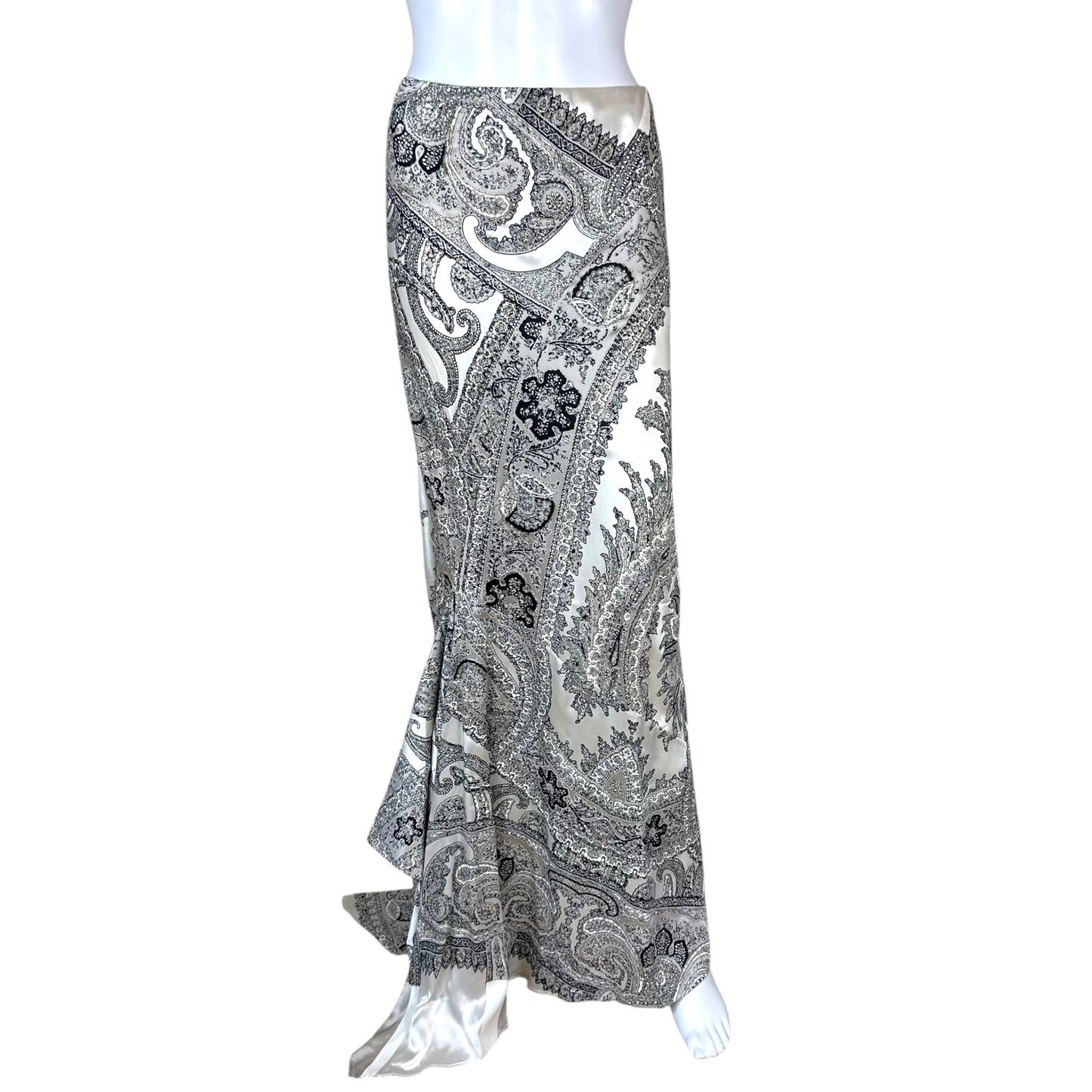 Roberto Cavalli Black & White Paisley Silk Maxi Skirt