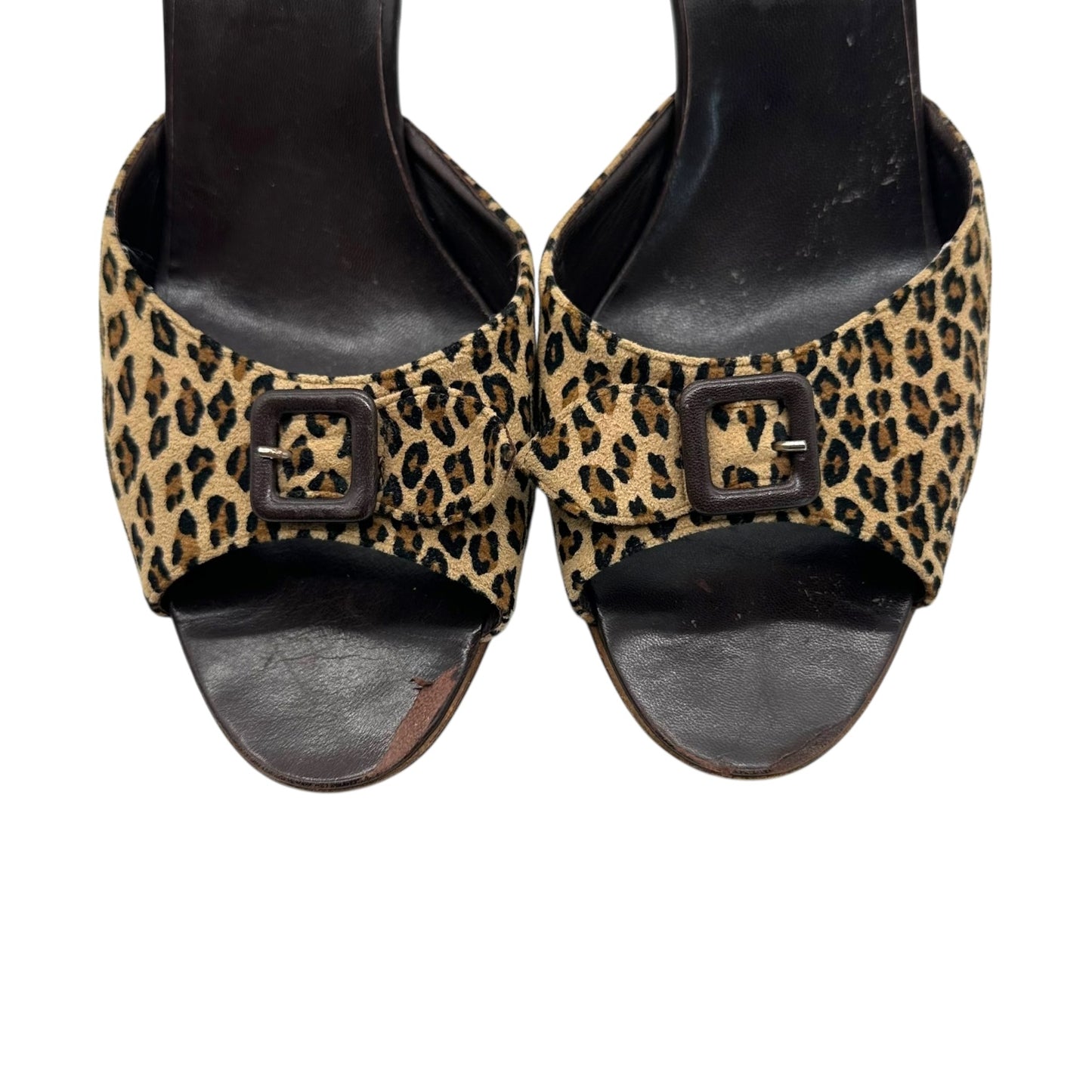 Manolo Blahnik Leopard Print Suede D'Orasay Sandal Heels