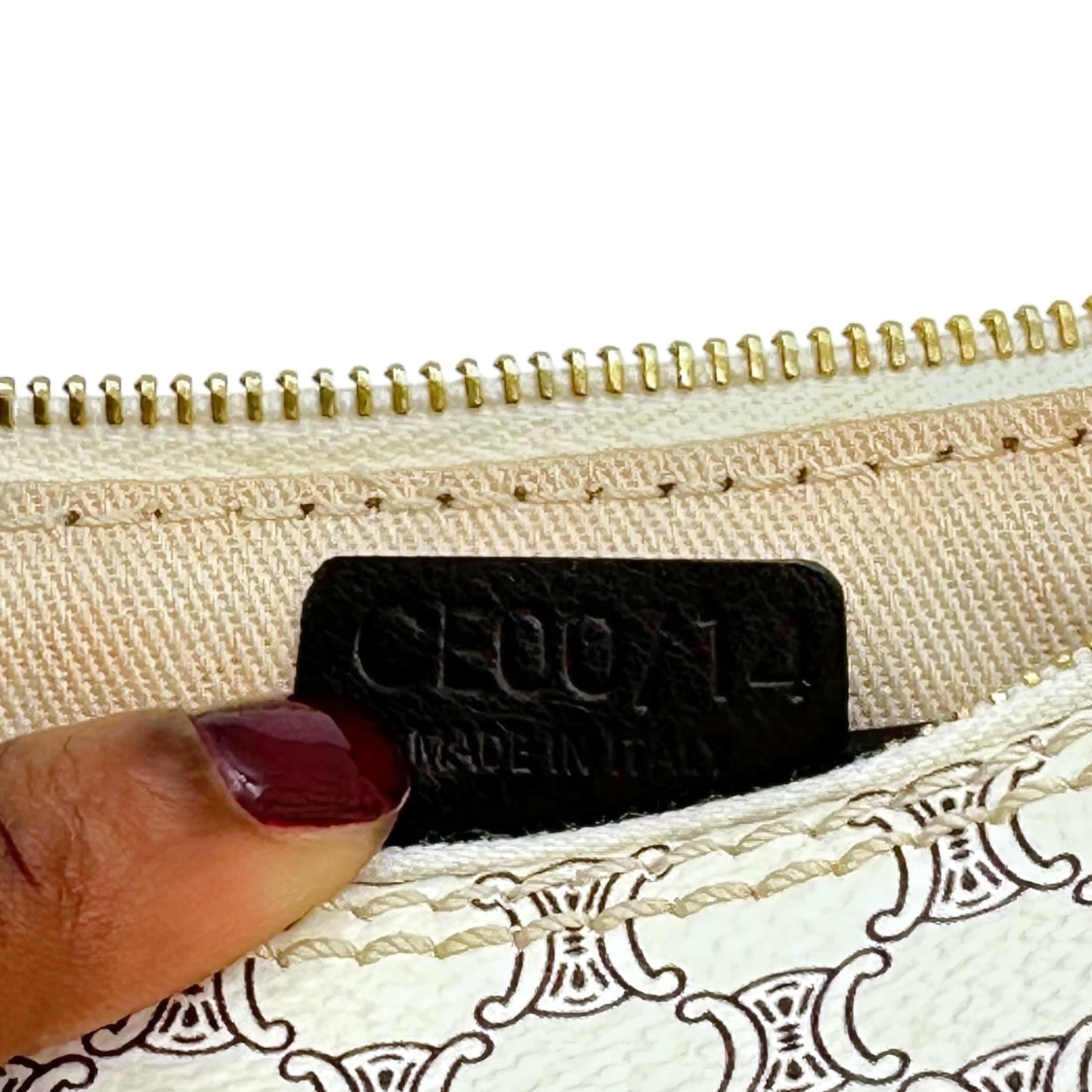 Celine White Triomphe Monogram Pochette Bag
