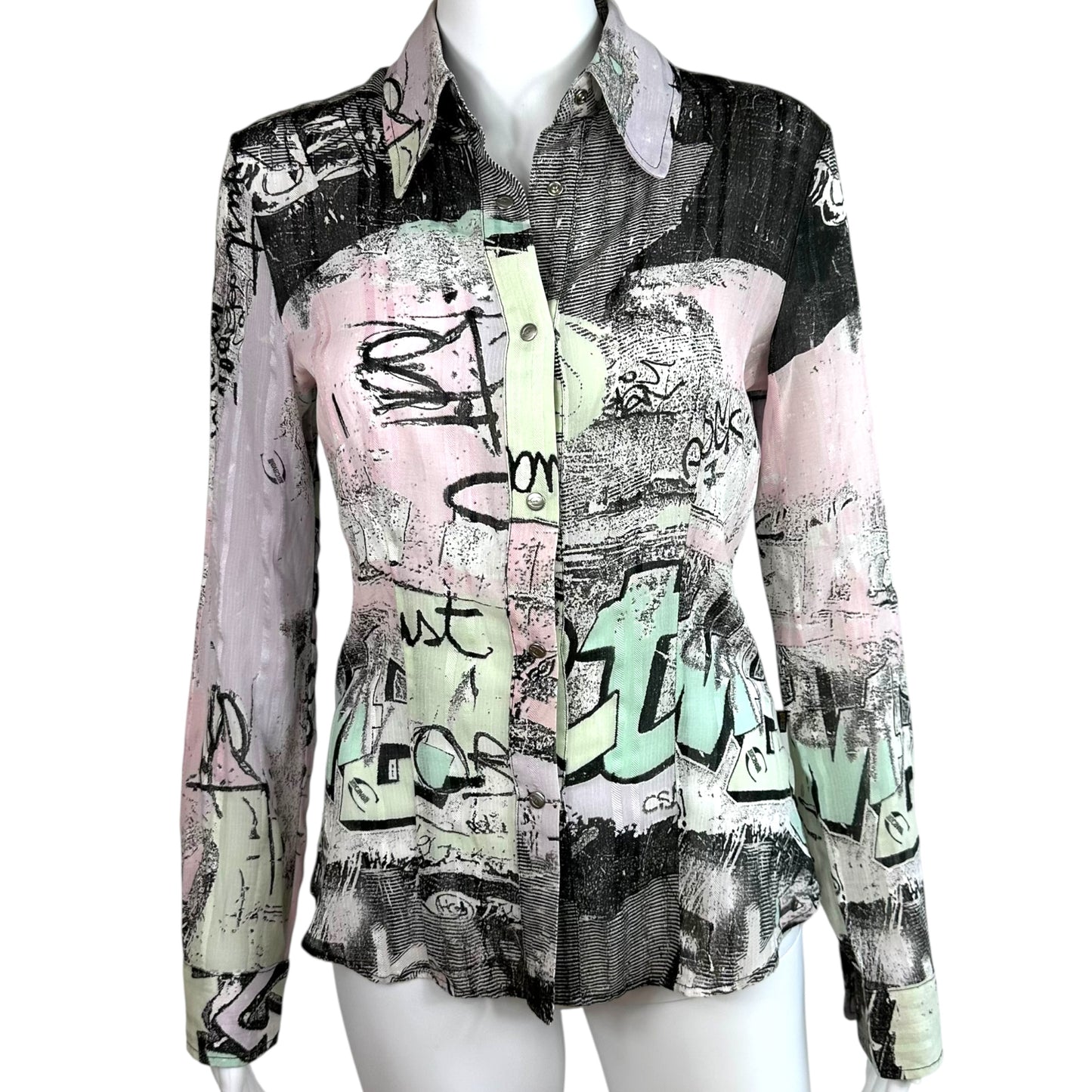 Just Cavalli Roberto Cavalli Grafitti Print Button Up Blouse